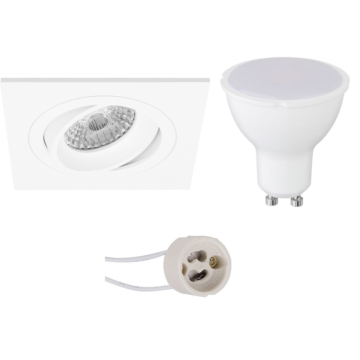 LED Spot Set - Pragmi Borny Pro - GU10 Sockel - Einbau Quadratisch - Mattweiß - 4W - Universalweiß 4200K - Kippbar - 92mm