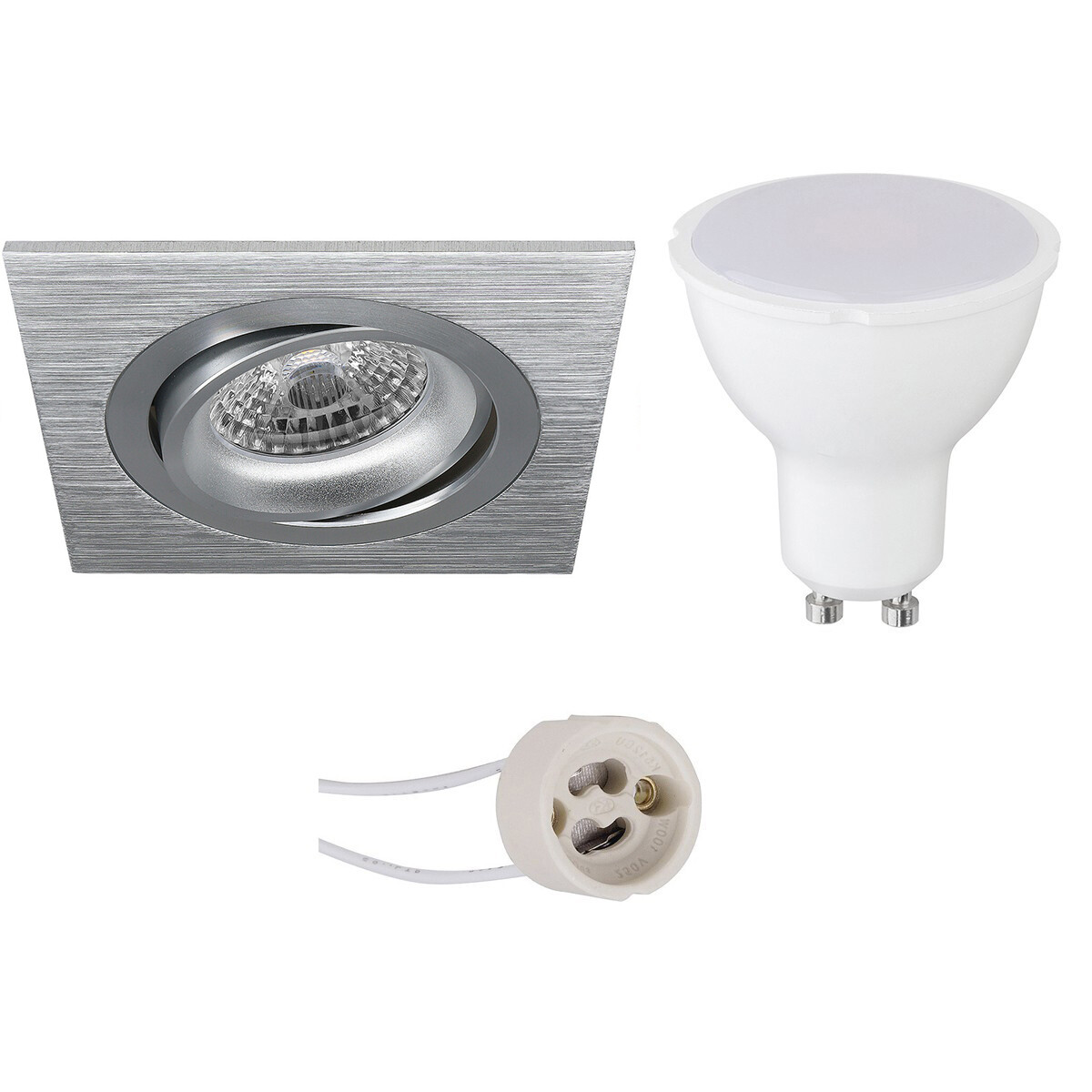 LED Spot Set - Aigi - Pragmi Borny Pro - GU10 Sockel - Einbau Quadratisch - Matt Silber - 8W - Warmweiß 3000K - Kippbar - 92mm