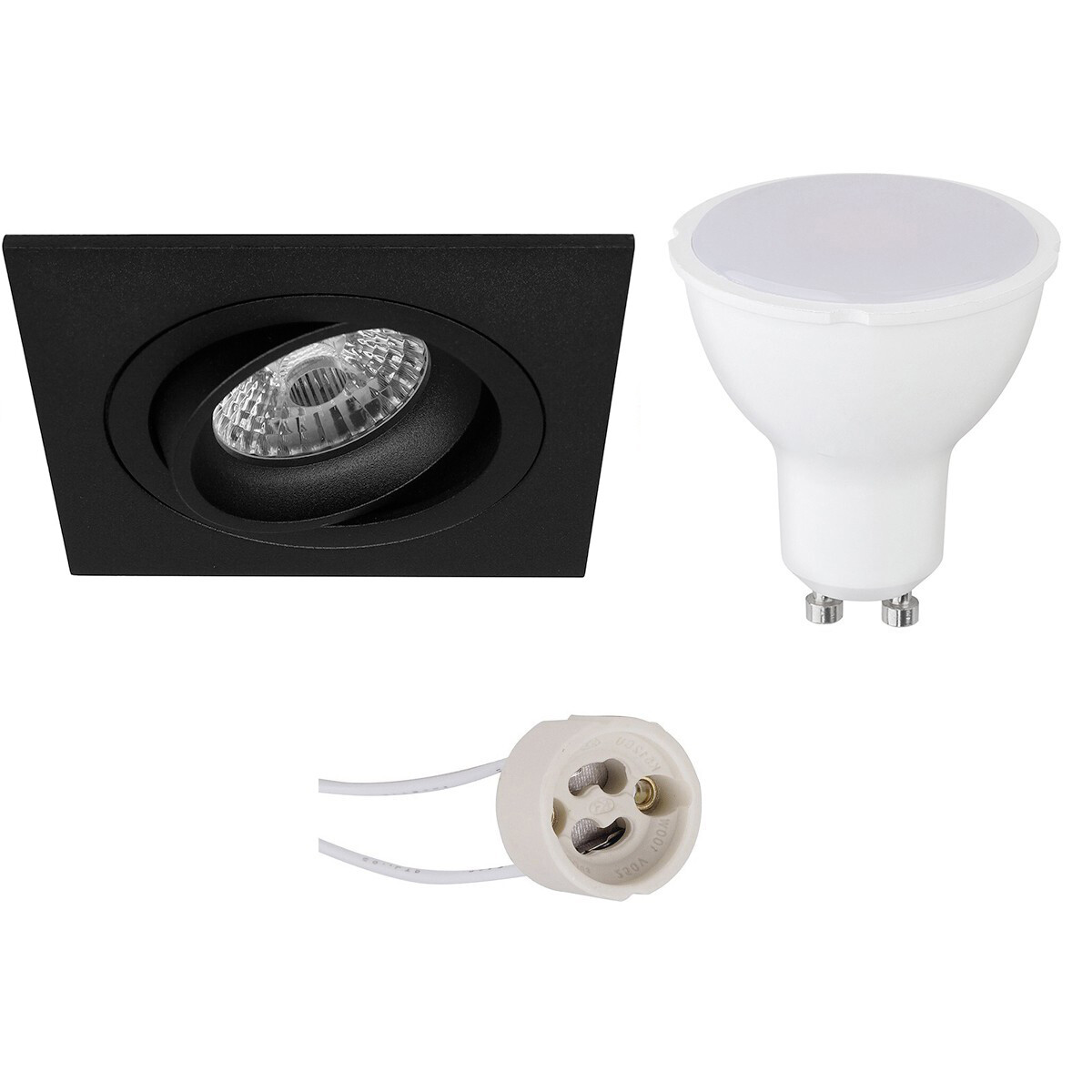 LED Spot Set - Pragmi Borny Pro - GU10 Sockel - Einbau Quadratisch - Mattschwarz - 4W - Universalweiß 4200K - Kippbar - 92mm