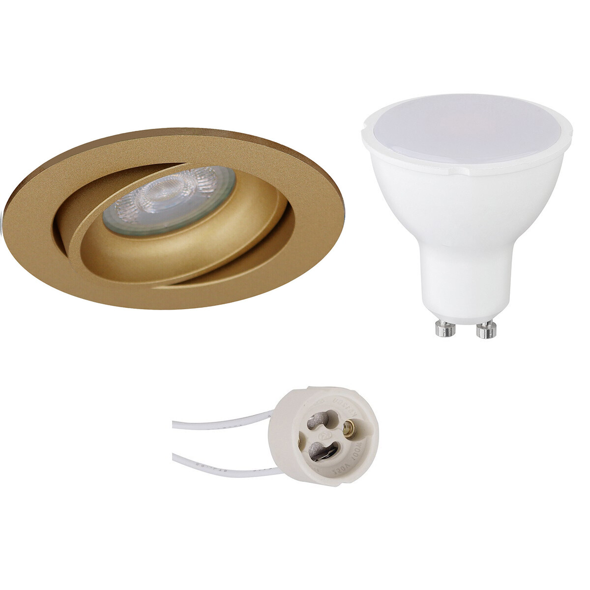 LED Spot Set - Pragmi Delton Pro - GU10 Sockel - Einbau Rund - Matt Gold - 4W - Universalweiß 4200K - Kippbar - Ø82mm