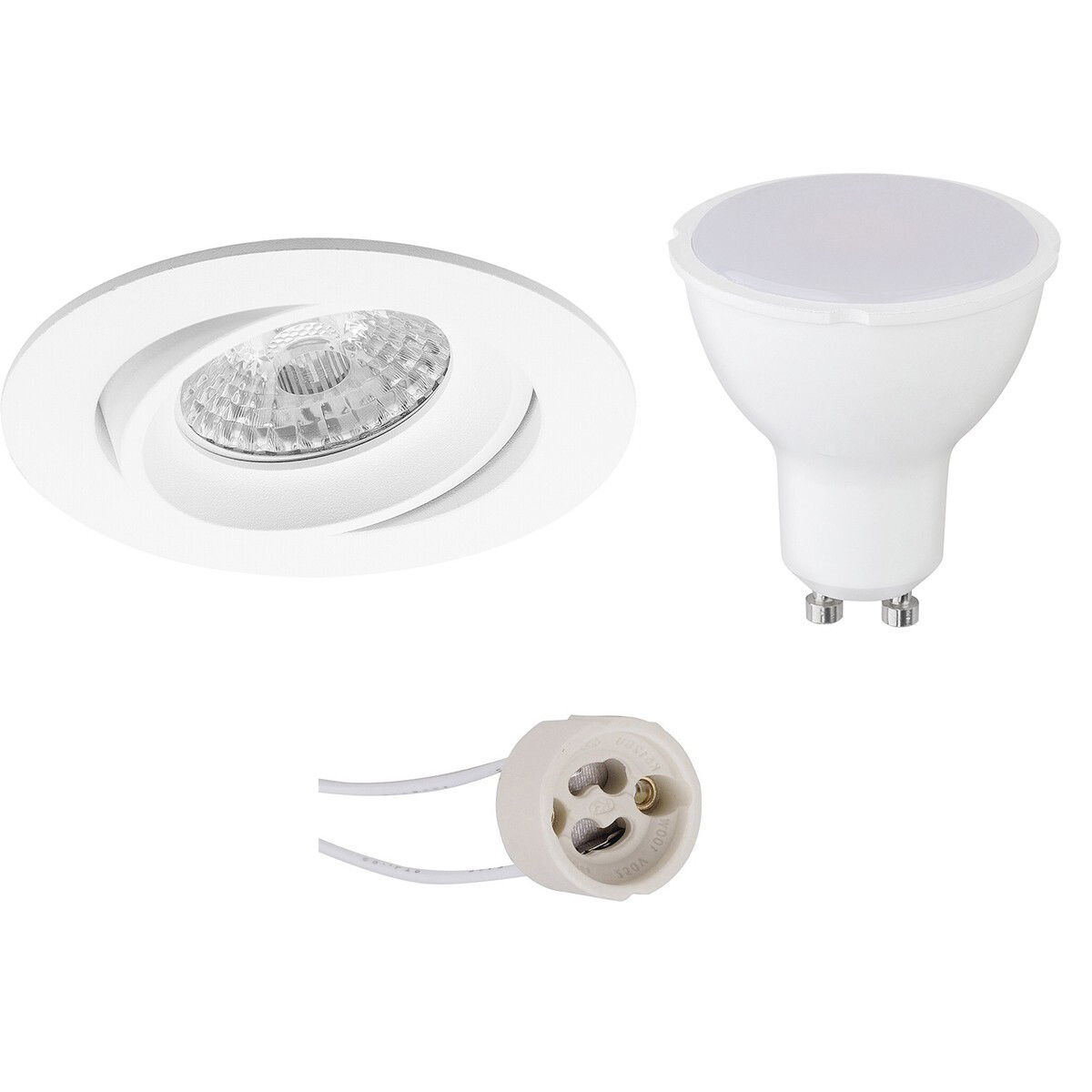 LED Spot Set - Pragmi Delton Pro - GU10 Sockel - Einbau Rund - Mattweiß - 4W - Warmweiß 3000K - Kippbar - Ø82mm