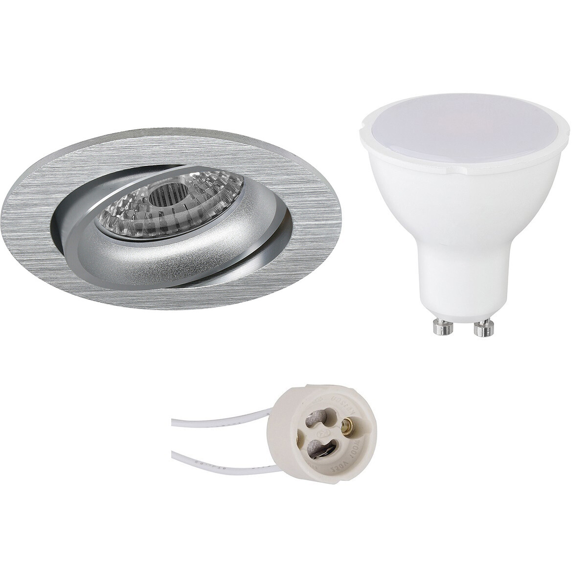 LED Spot Set - Pragmi Delton Pro - GU10 Sockel - Einbau Rund - Matt Silber - 4W - Universalweiß 4200K - Kippbar - Ø82mm