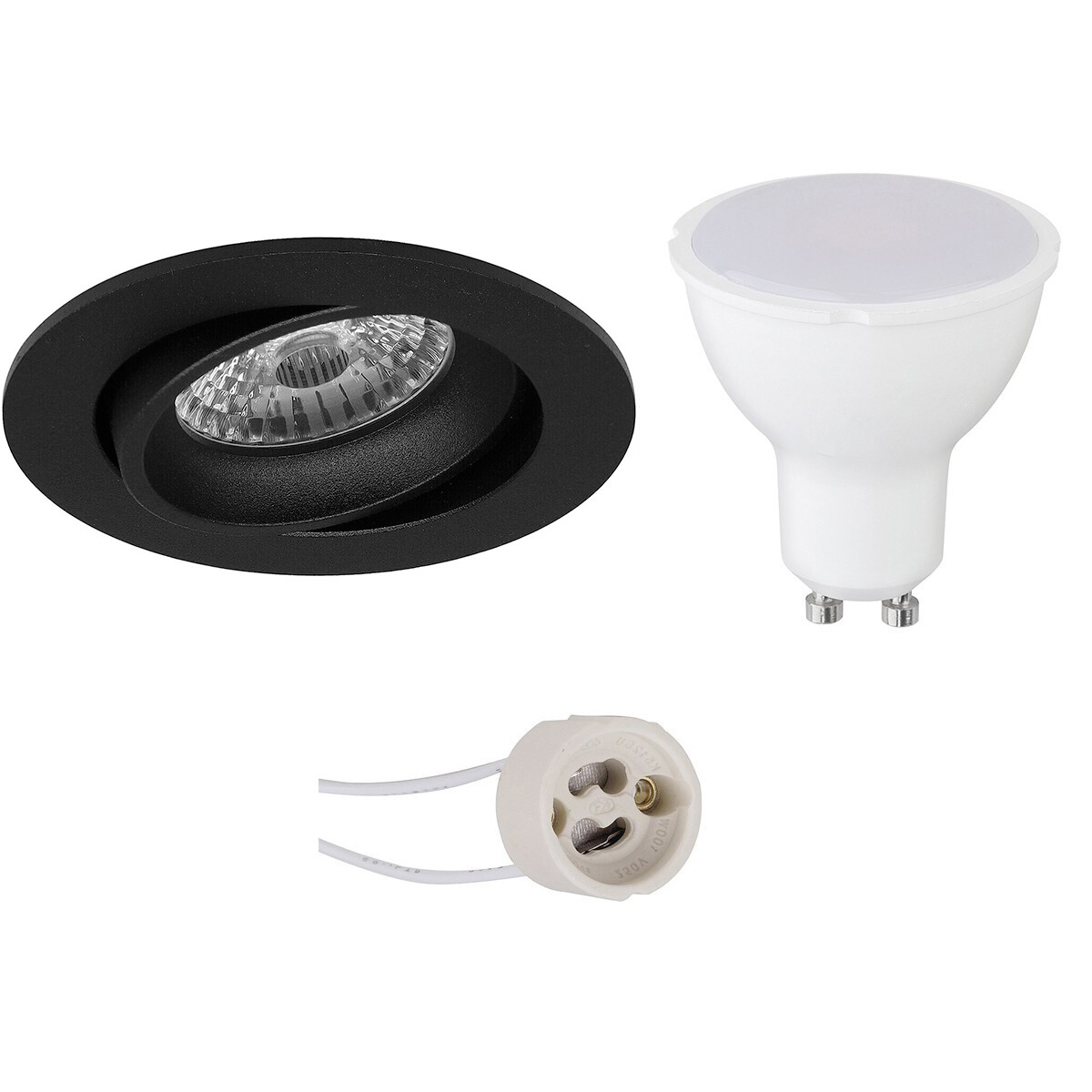 LED Spot Set - Pragmi Delton Pro - GU10 Sockel - Einbau Rund - Mattschwarz - 4W - Warmweiß 3000K - Kippbar - Ø82mm