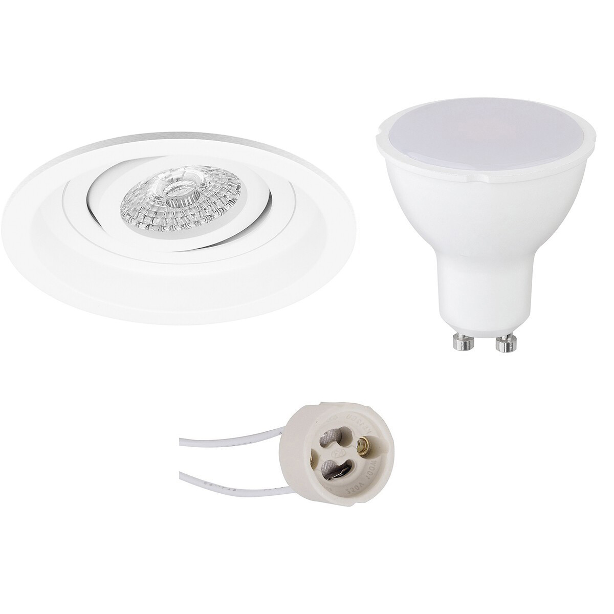 LED Spot Set - Pragmi Domy Pro - GU10 Sockel - Dimmbar - Einbau Rund - Mattweiß - 6W - Tageslicht 6400K - Deep - Kippbar - Ø105mm