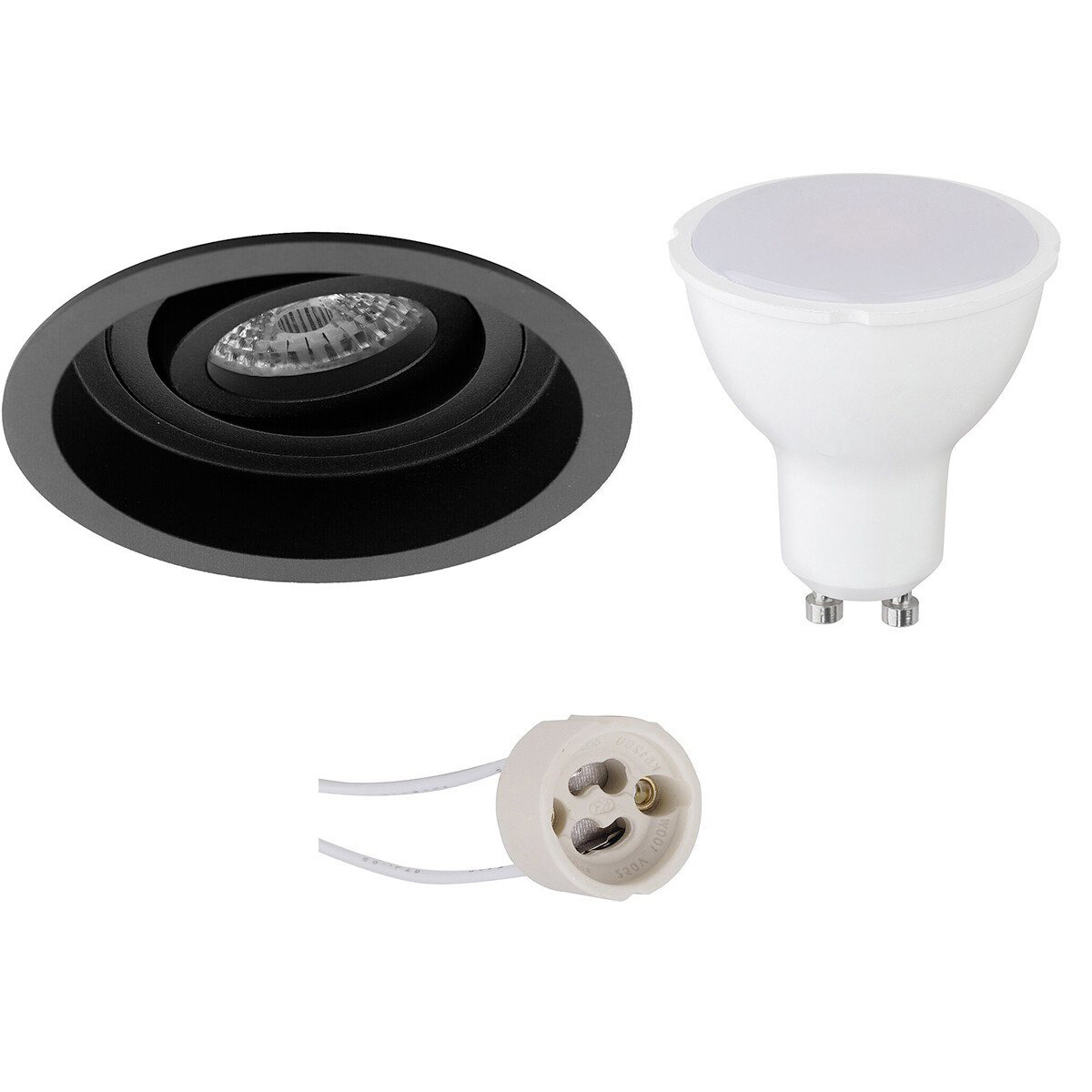 LED Spot Set - Pragmi Domy Pro - GU10 Sockel - Einbau Rund - Mattschwarz - 4W - Warmweiß 3000K - Deep - Kippbar - Ø105mm