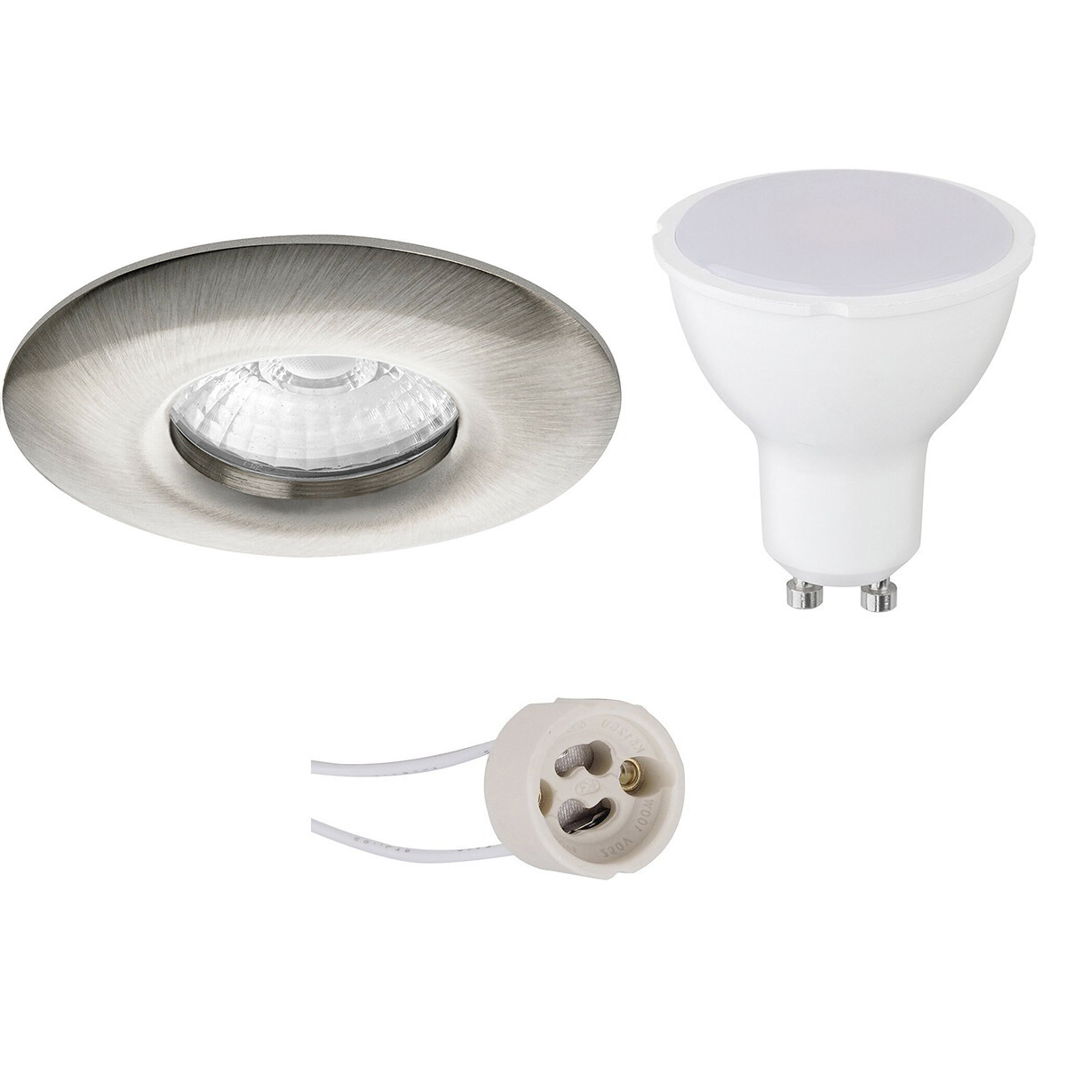 LED Spot Set - Pragmi Luno Pro - Wasserdicht IP65 - GU10 Sockel - Einbau Rund - Matt Nickel - 4W - Warmweiß 3000K - Ø82mm