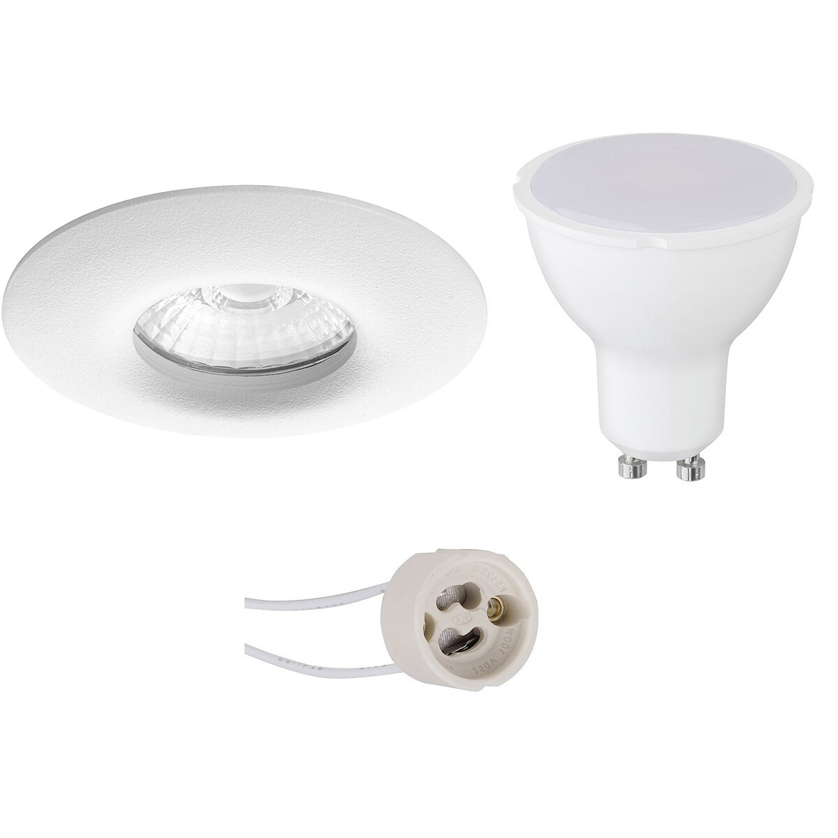 LED Spot Set - Pragmi Luno Pro - Wasserdicht IP65 - GU10 Sockel - Dimmbar - Einbau Rund - Mattweiß - 6W - Tageslicht 6400K - Ø82mm