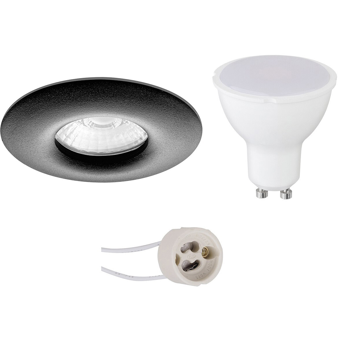 LED Spot Set - Pragmi Luno Pro - Wasserdicht IP65 - GU10 Sockel - Einbau Rund - Mattschwarz - 4W - Warmweiß 3000K - Ø82mm