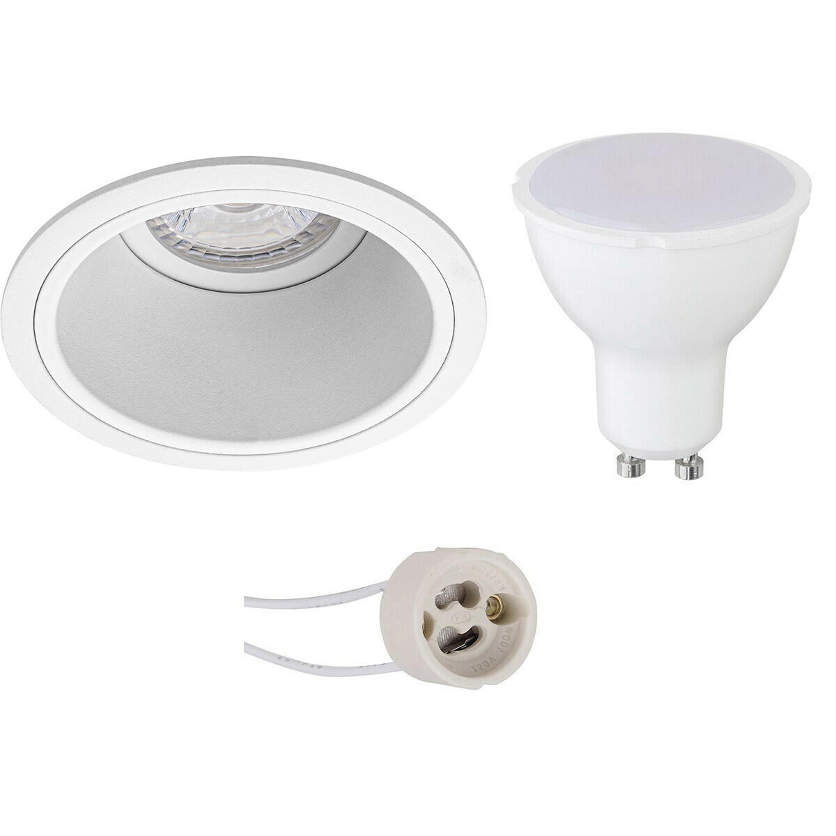 LED Spot Set - Pragmi Minko Pro - GU10 Sockel - Einbau Rund - Mattweiß - 4W - Warmweiß 3000K - Deep - Ø90mm