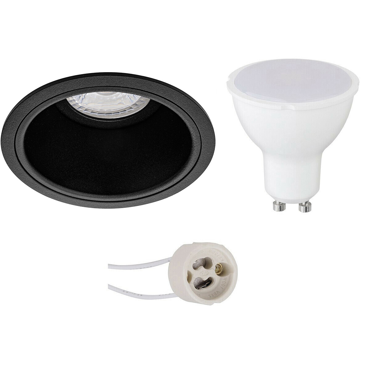 LED Spot Set - Pragmi Minko Pro - GU10 Sockel - Einbau Rund - Mattschwarz - 4W - Universalweiß 4200K - Deep - Ø90mm