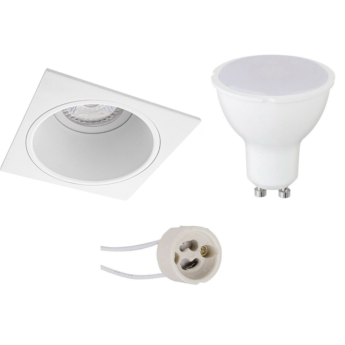 LED Spot Set - Pragmi Minko Pro - GU10 Sockel - Einbau Quadratisch - Mattweiß - 4W - Warmweiß 3000K - Deep - 90mm