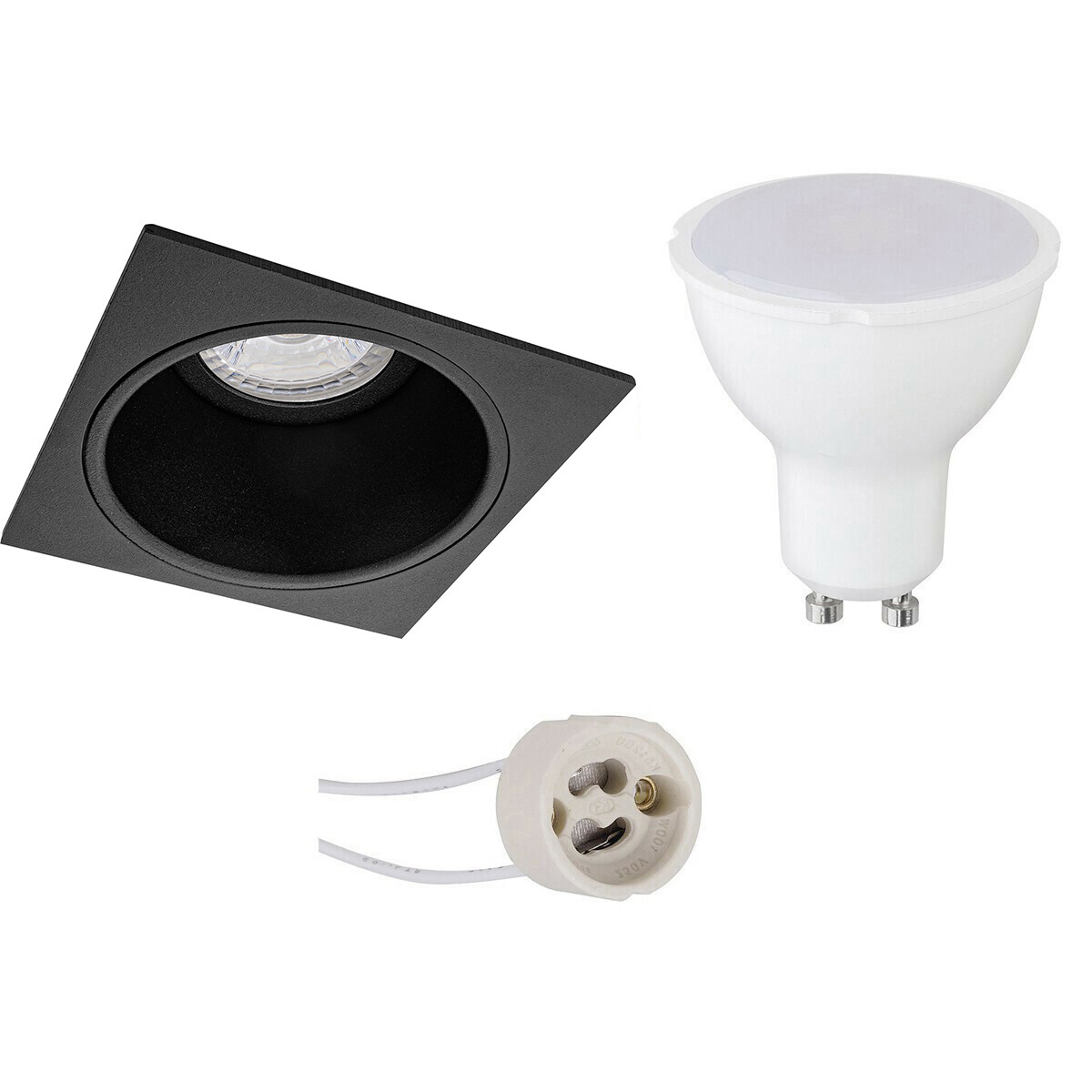 LED Spot Set - Pragmi Minko Pro - GU10 Sockel - Einbau Quadratisch - Mattschwarz - 4W - Warmweiß 3000K - Deep - 90mm