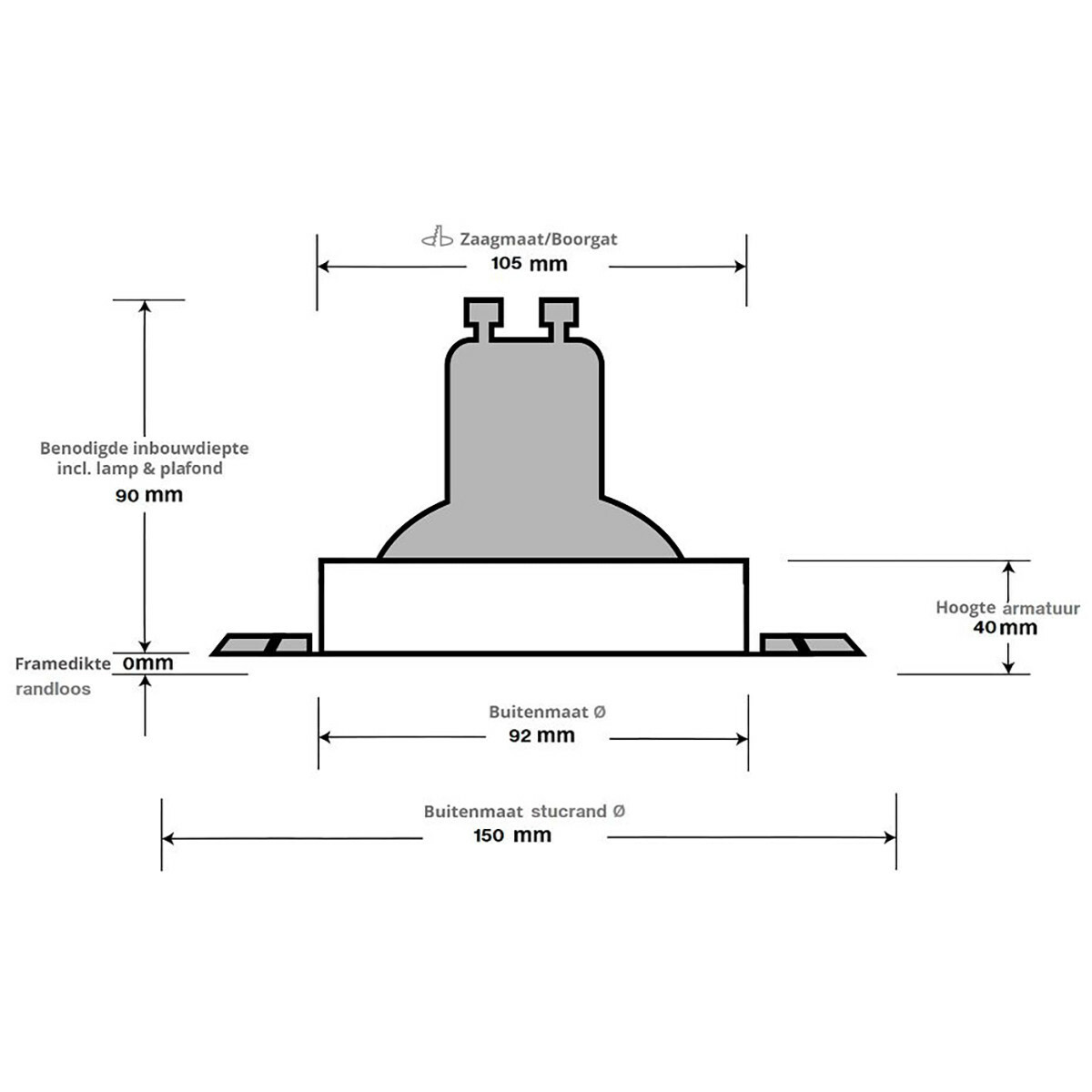 LED Spot Set - Pragmi Nivas Pro - GU10 Sockel - Einbau Rund - Mattweiß - 4W - Warmweiß 3000K - Trimless - Kippbar - Ø150mm