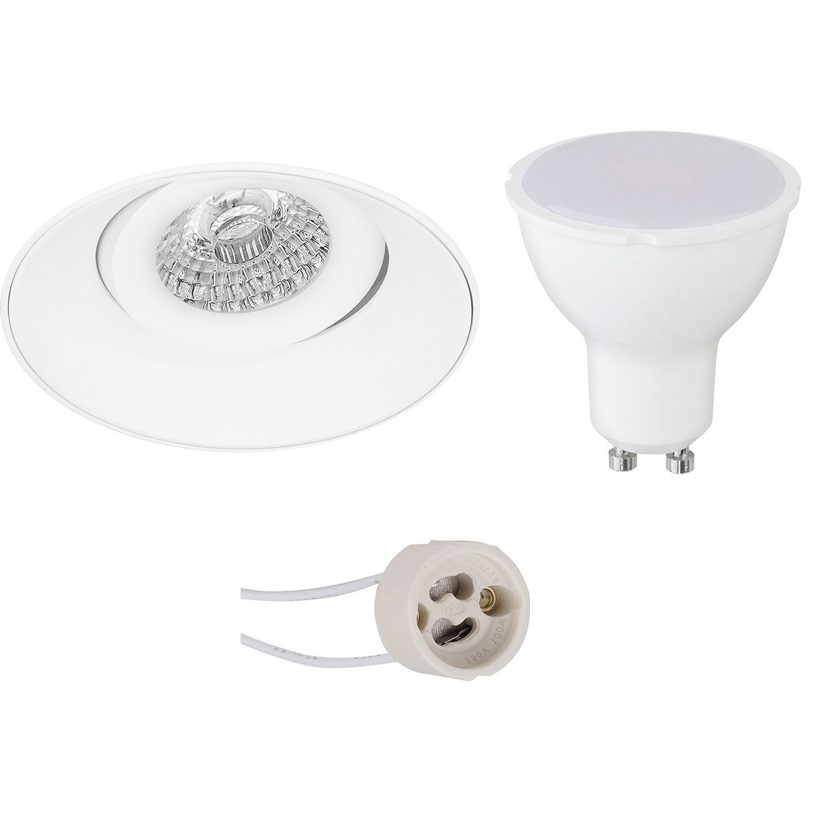 LED Spot Set - Pragmi Nivas Pro - GU10 Sockel - Einbau Rund - Mattweiß - 4W - Warmweiß 3000K - Trimless - Kippbar - Ø150mm