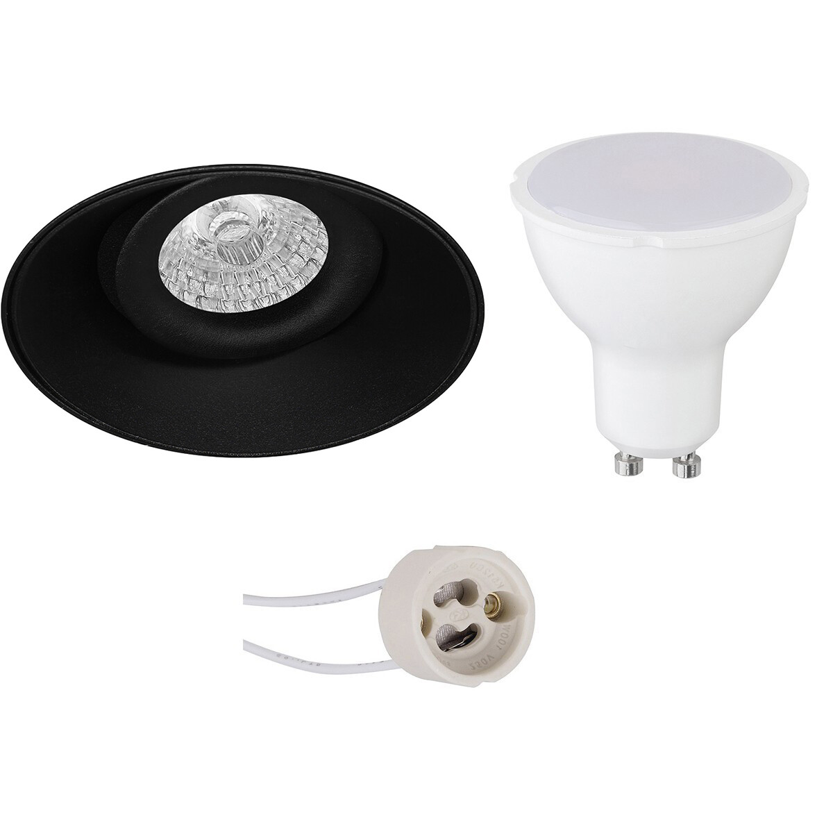 LED Spot Set - Pragmi Nivas Pro - GU10 Sockel - Dimmbar - Einbau Rund - Mattschwarz - 6W - Universalweiß 4200K - Trimless - Kippbar - Ø150mm