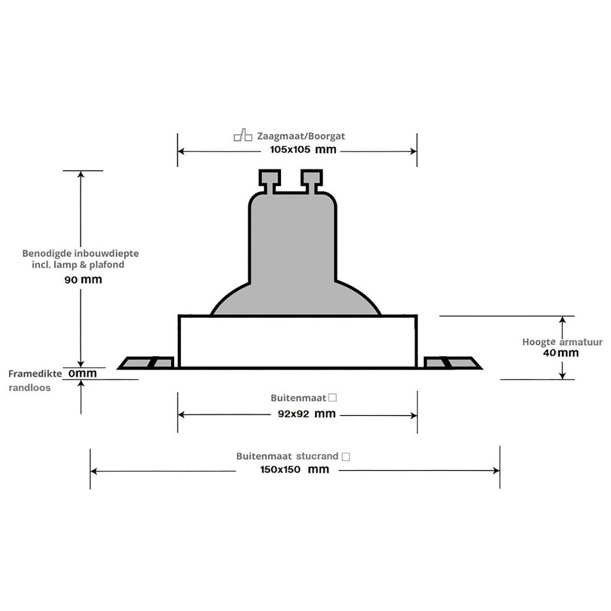 LED Spot Set - Pragmi Nivas Pro - GU10 Sockel - Einbau Quadratisch - Mattweiß - 4W - Warmweiß 3000K - Trimless - Kippbar - 150mm