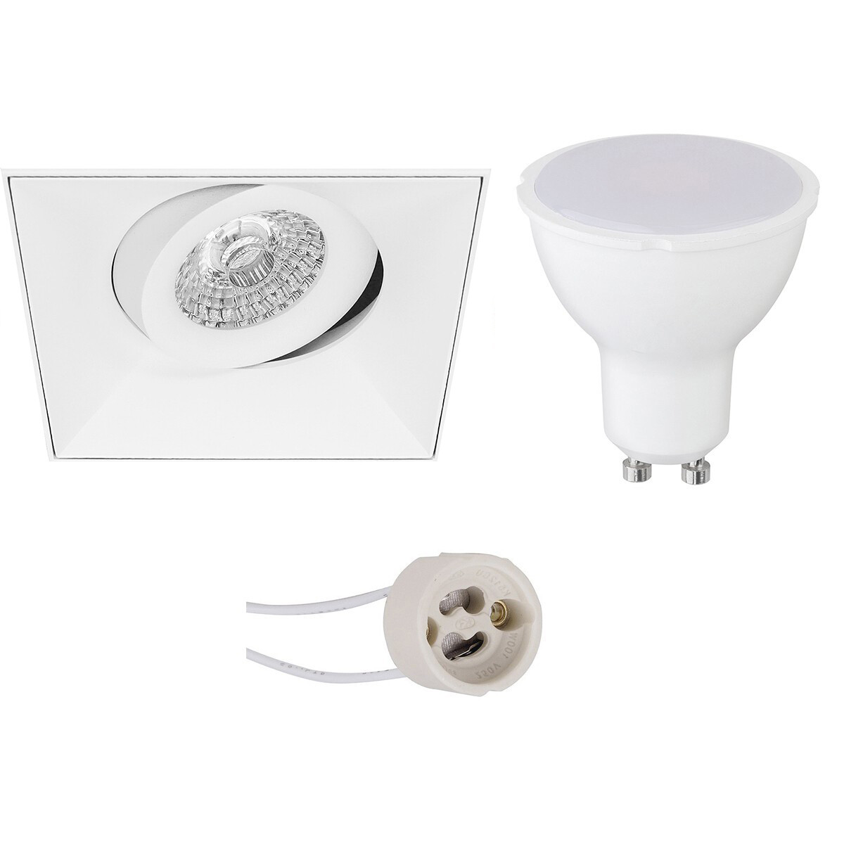 LED Spot Set - Pragmi Nivas Pro - GU10 Sockel - Einbau Quadratisch - Mattweiß - 4W - Warmweiß 3000K - Trimless - Kippbar - 150mm