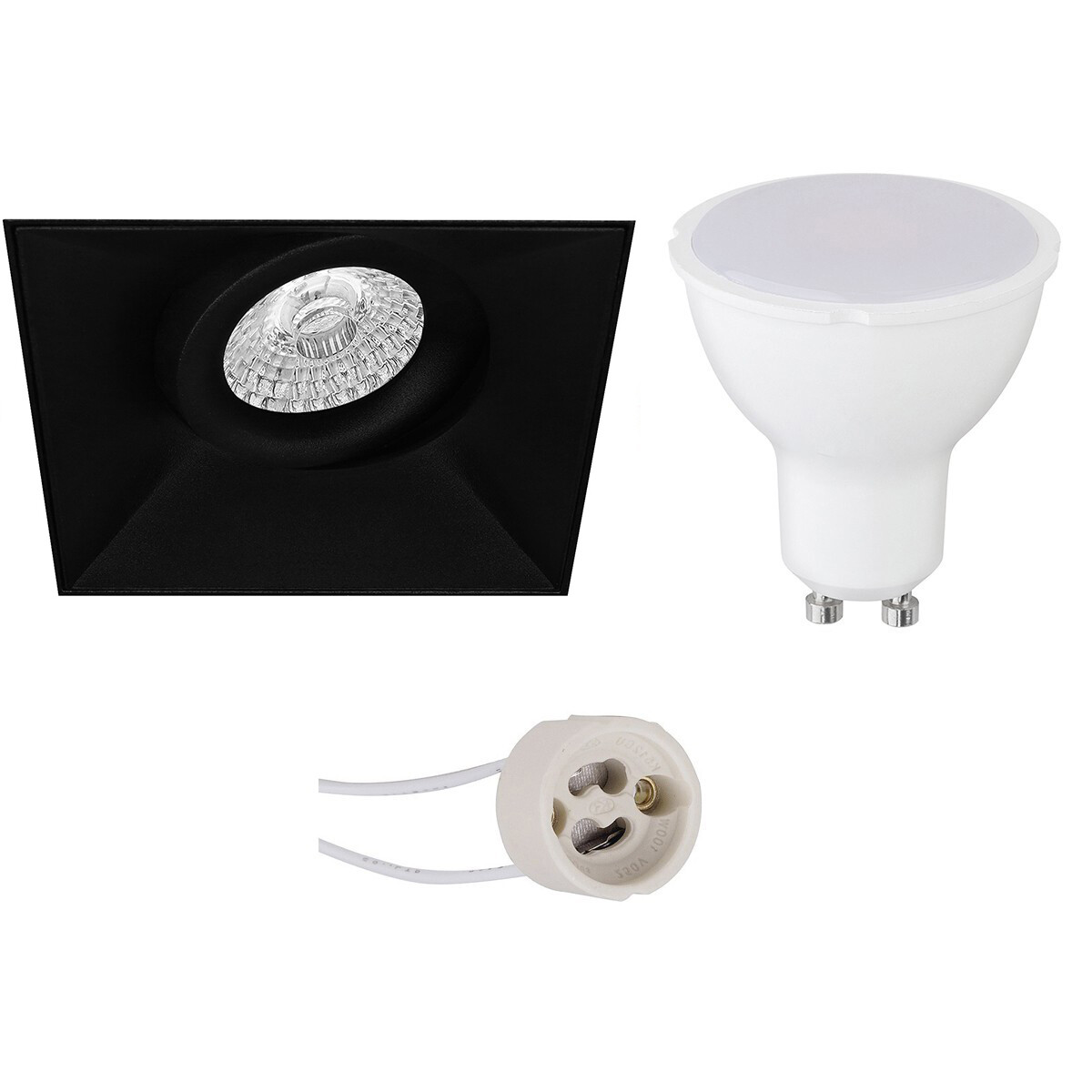 LED Spot Set - Pragmi Nivas Pro - GU10 Sockel - Einbau Quadratisch - Mattschwarz - 4W - Universalweiß 4200K - Trimless - Kippbar - 150mm