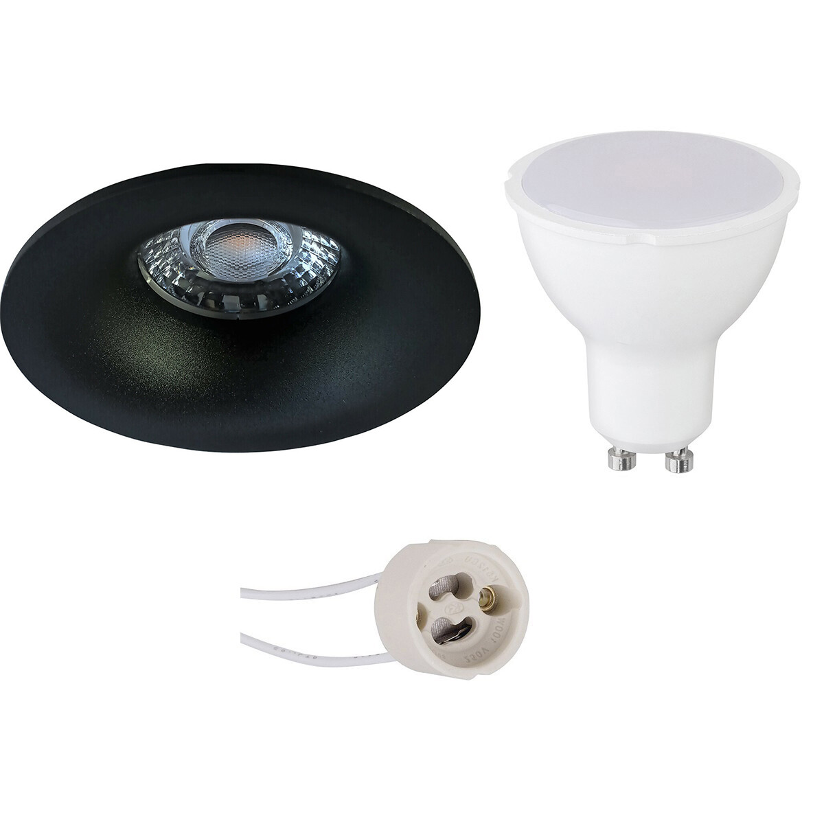 LED Spot Set - Pragmi Nora Pro - GU10 Sockel - Einbau Rund - Mattschwarz - 4W - Universalweiß 4200K - Ø82mm