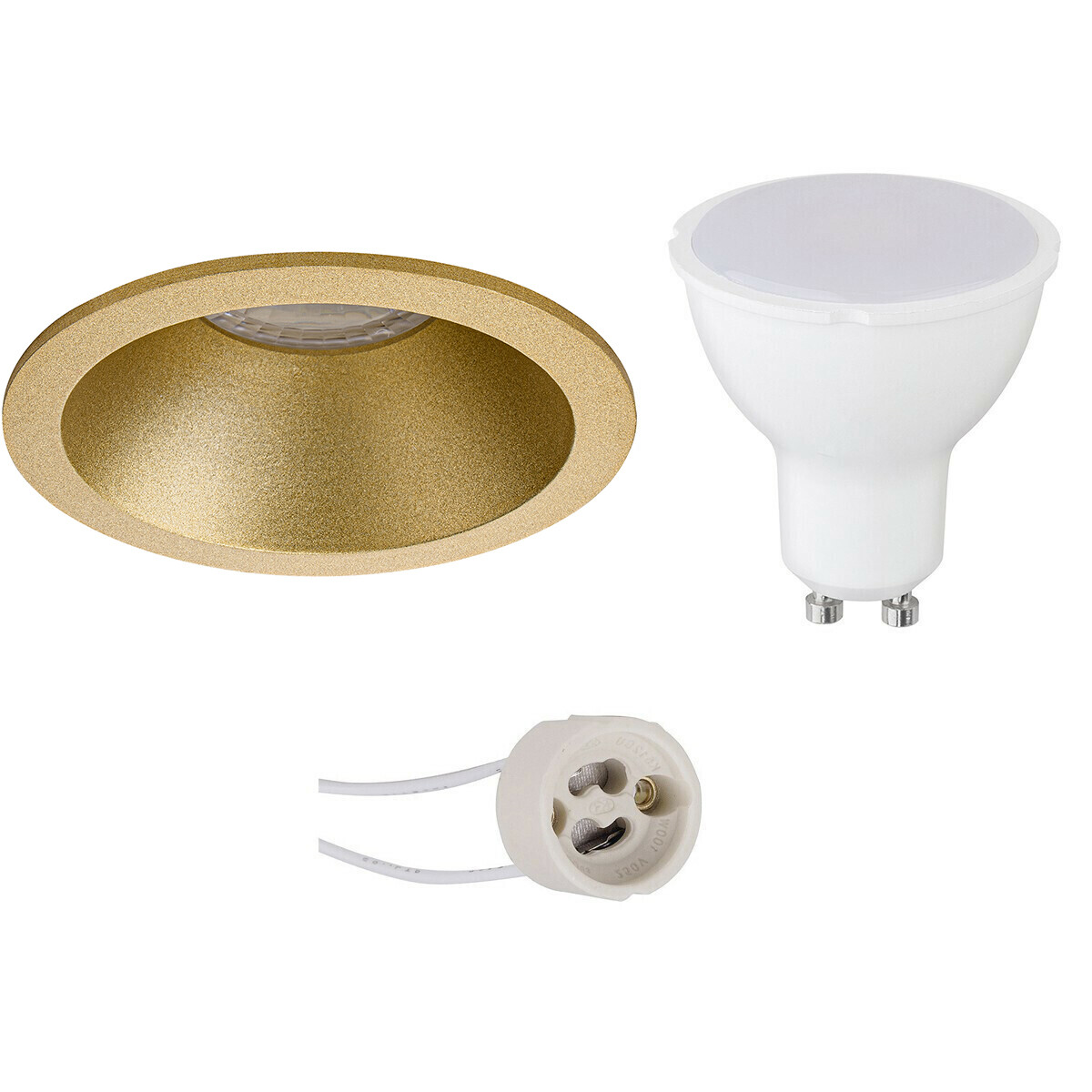 LED Spot Set - Pragmi Pollon Pro - GU10 Fassung - Dimmbar - Einbau Rund - Matt Gold - 6W - Neutralweiß 4200K - Vertieft - Ø82mm