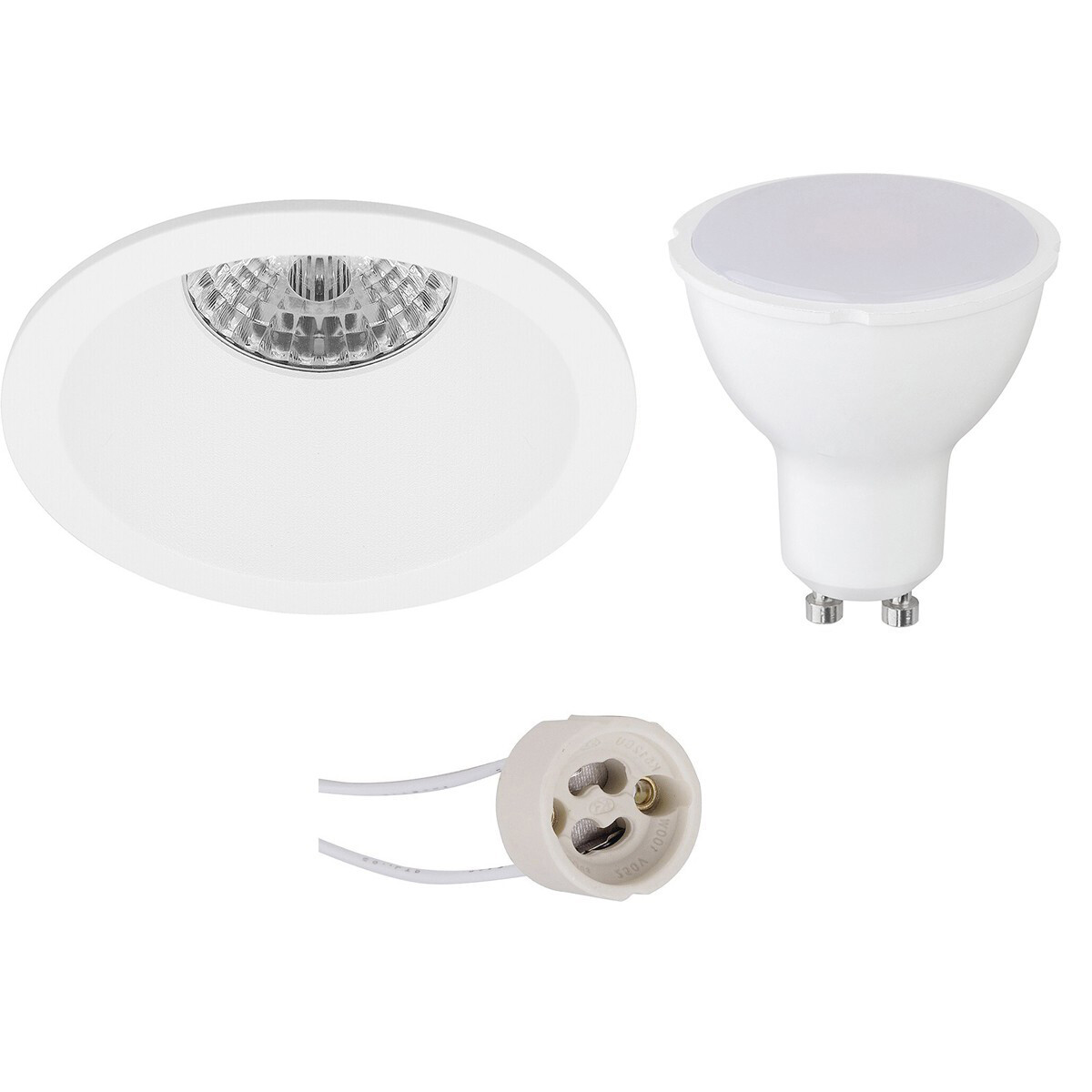 LED Spot Set - Pragmi Pollon Pro - GU10 Sockel - Einbau Rund - Mattweiß - 4W - Warmweiß 3000K - Deep - Ø82mm