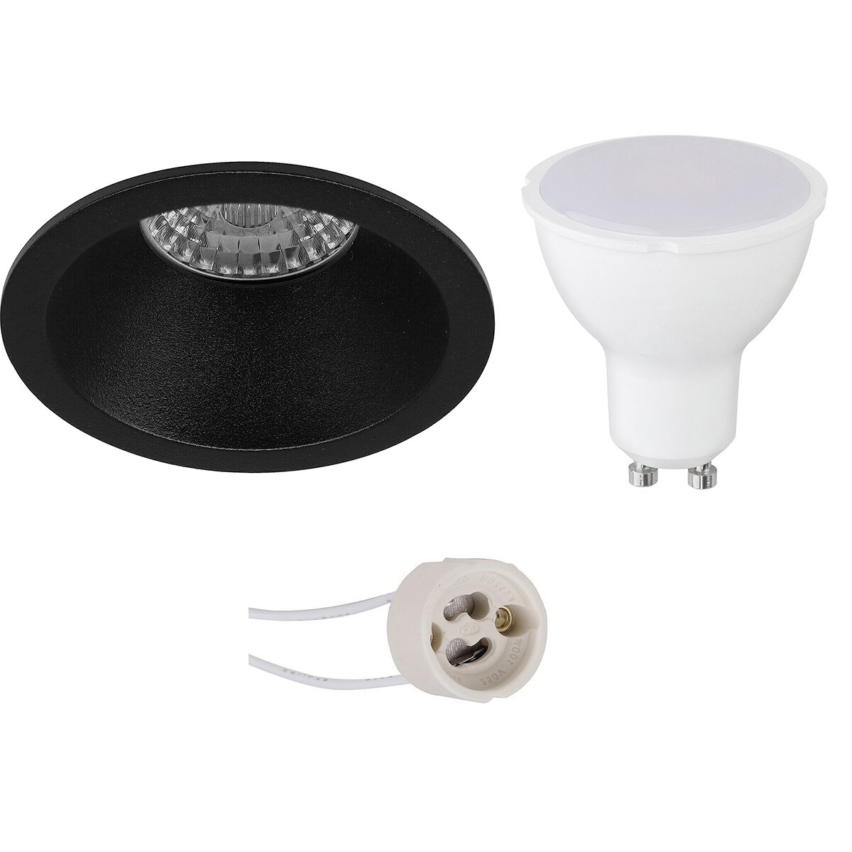 LED Spot Set - Pragmi Pollon Pro - GU10 Sockel - Einbau Rund - Mattschwarz - 4W - Warmweiß 3000K - Deep - Ø82mm