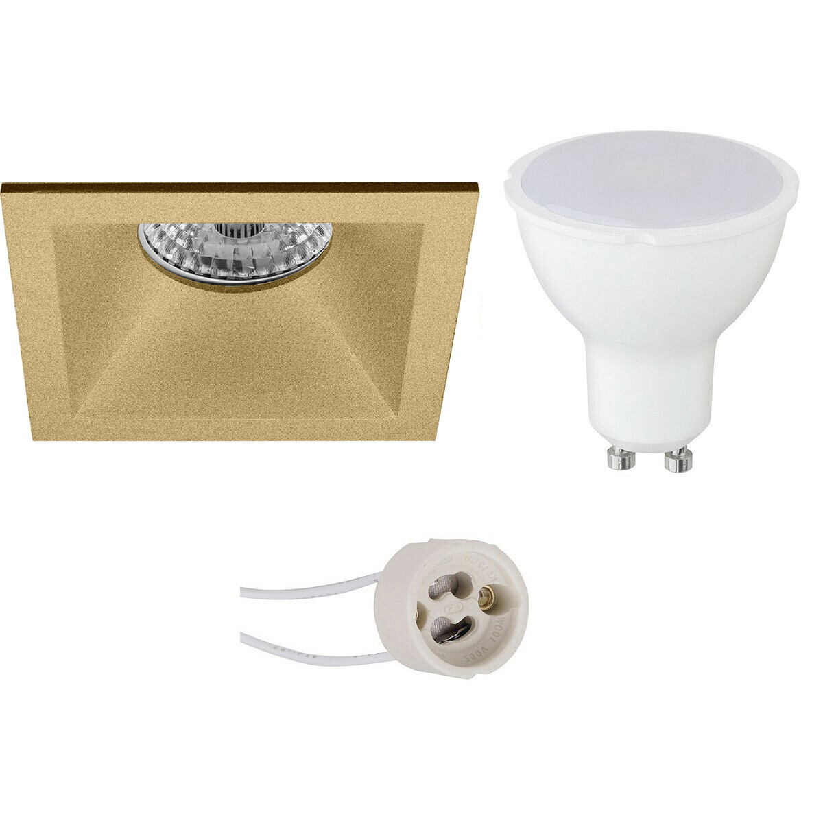 LED Spot Set - Pragmi Pollon Pro - GU10 Fassung - Einbau Quadrat - Matt Gold - 4W - Warmweiß 3000K - Vertieft - 82mm