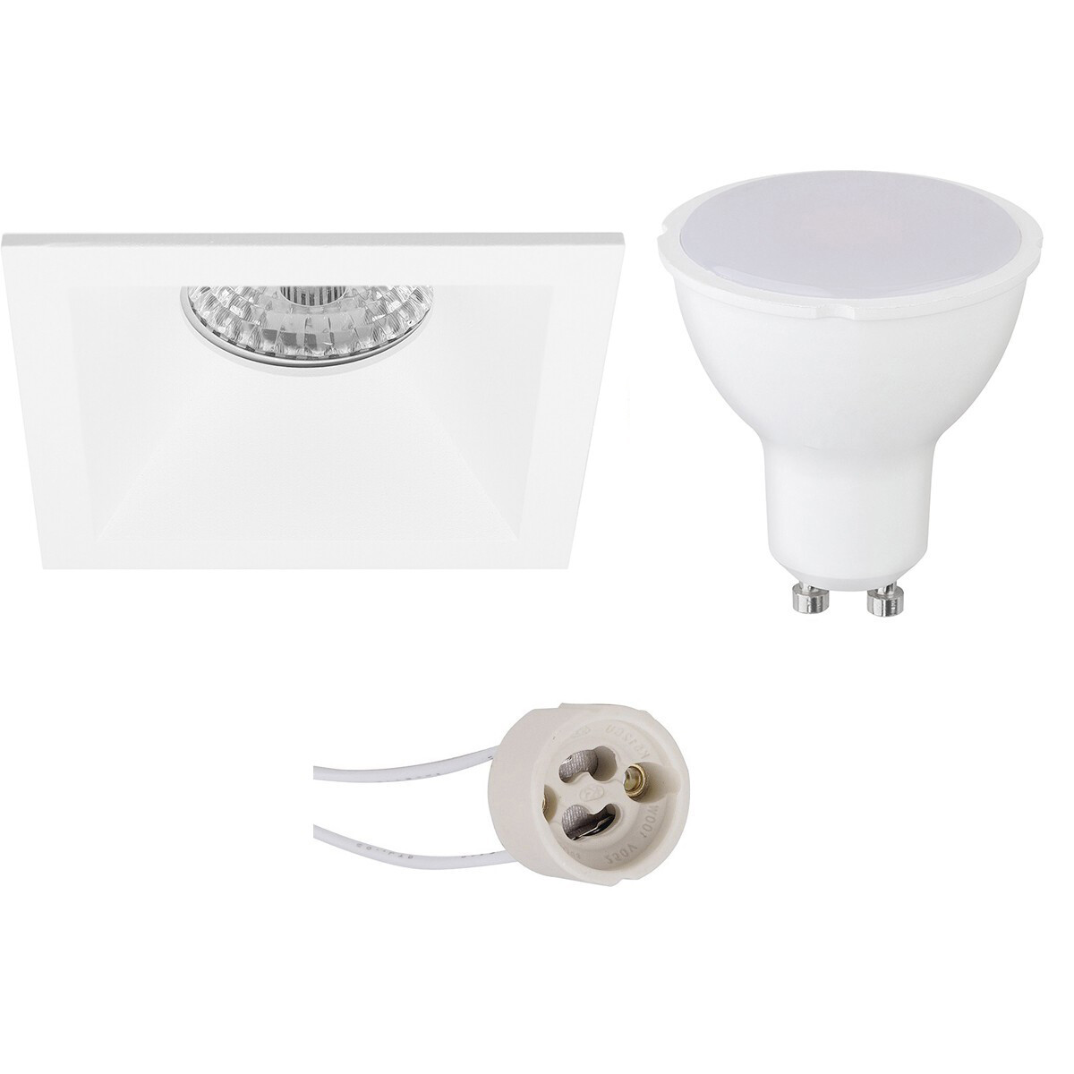 LED Spot Set - Pragmi Pollon Pro - GU10 Sockel - Dimmbar - Einbau Quadratisch - Mattweiß - 6W - Tageslicht 6400K - Deep - 82mm