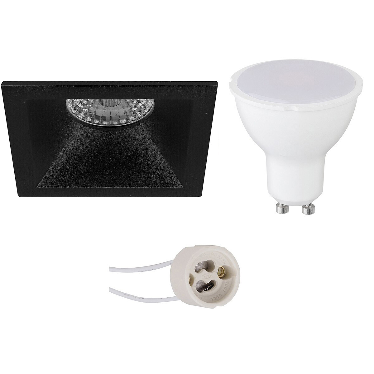 LED Spot Set - Pragmi Pollon Pro - GU10 Sockel - Dimmbar - Einbau Quadratisch - Mattschwarz - 6W - Universalweiß 4200K - Deep - 82mm