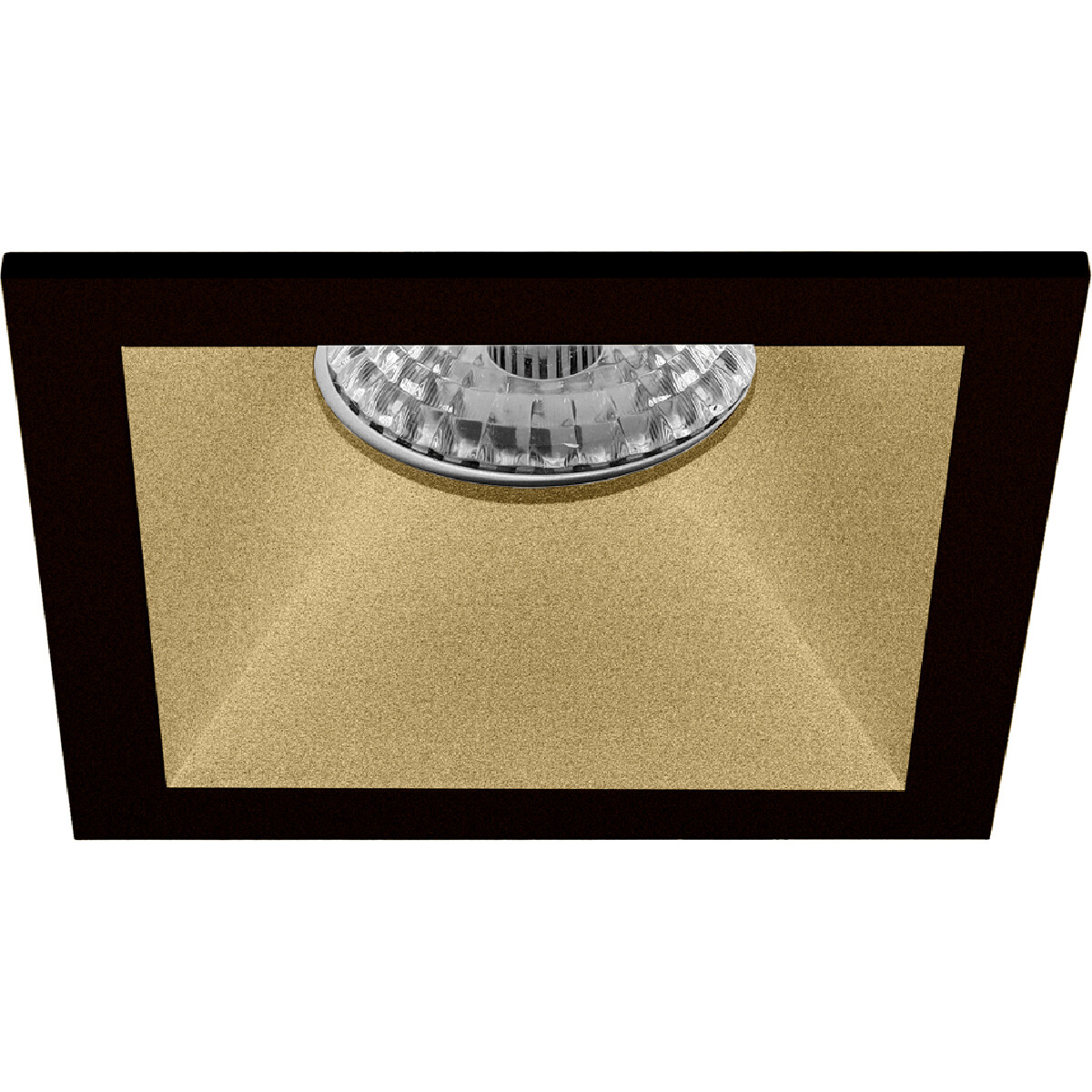 LED Spot Set - Pragmi Pollon Pro - GU10 Fassung - Einbau Quadrat - Matt Schwarz/Gold - 4W - Warmweiß 3000K - Vertieft - 82mm