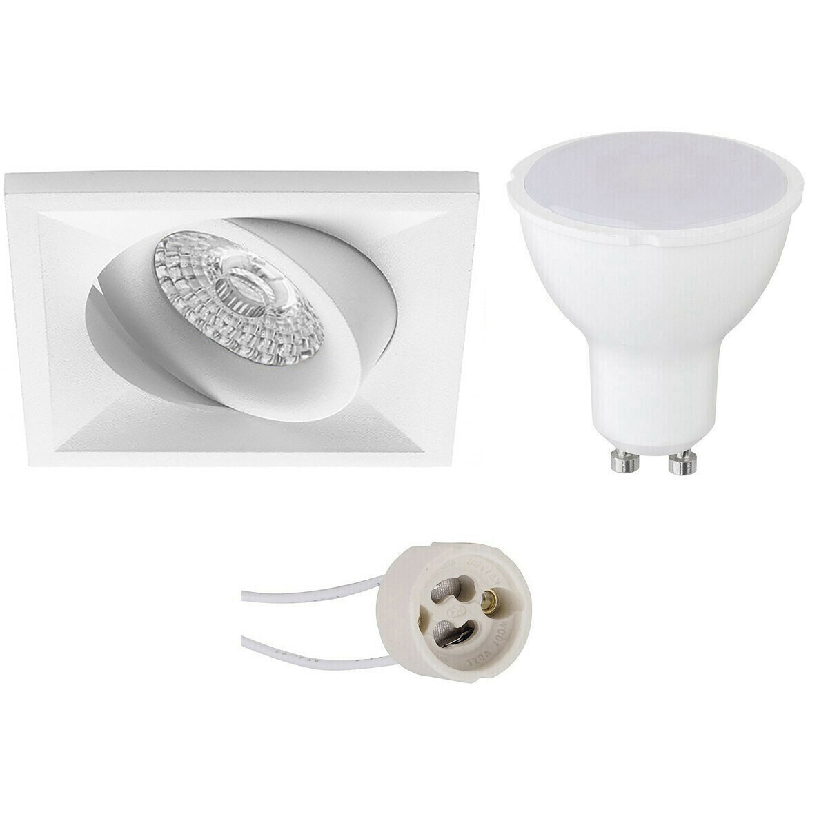 LED Spot Set - Pragmi Qiundo Pro - GU10 Fassung - Einbau Quadrat - Matt Weiß - 4W - Warmweiß 3000K - Schwenkbar - 80mm