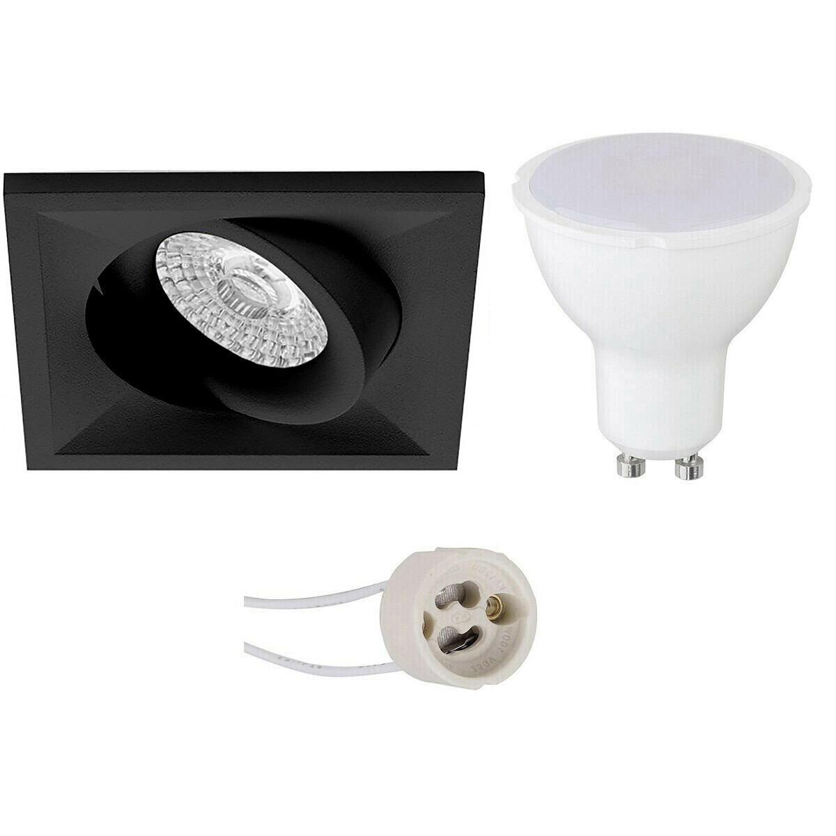 LED Spot Set - Pragmi Qiundo Pro - GU10 Fassung - Einbau Quadrat - Matt Schwarz - 4W - Warmweiß 3000K - Schwenkbar - 80mm