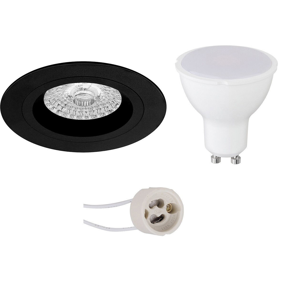 LED Spot Set - Pragmi Rodos Pro - GU10 Sockel - Einbau Rund - Mattschwarz - 4W - Universalweiß 4200K - Ø93mm