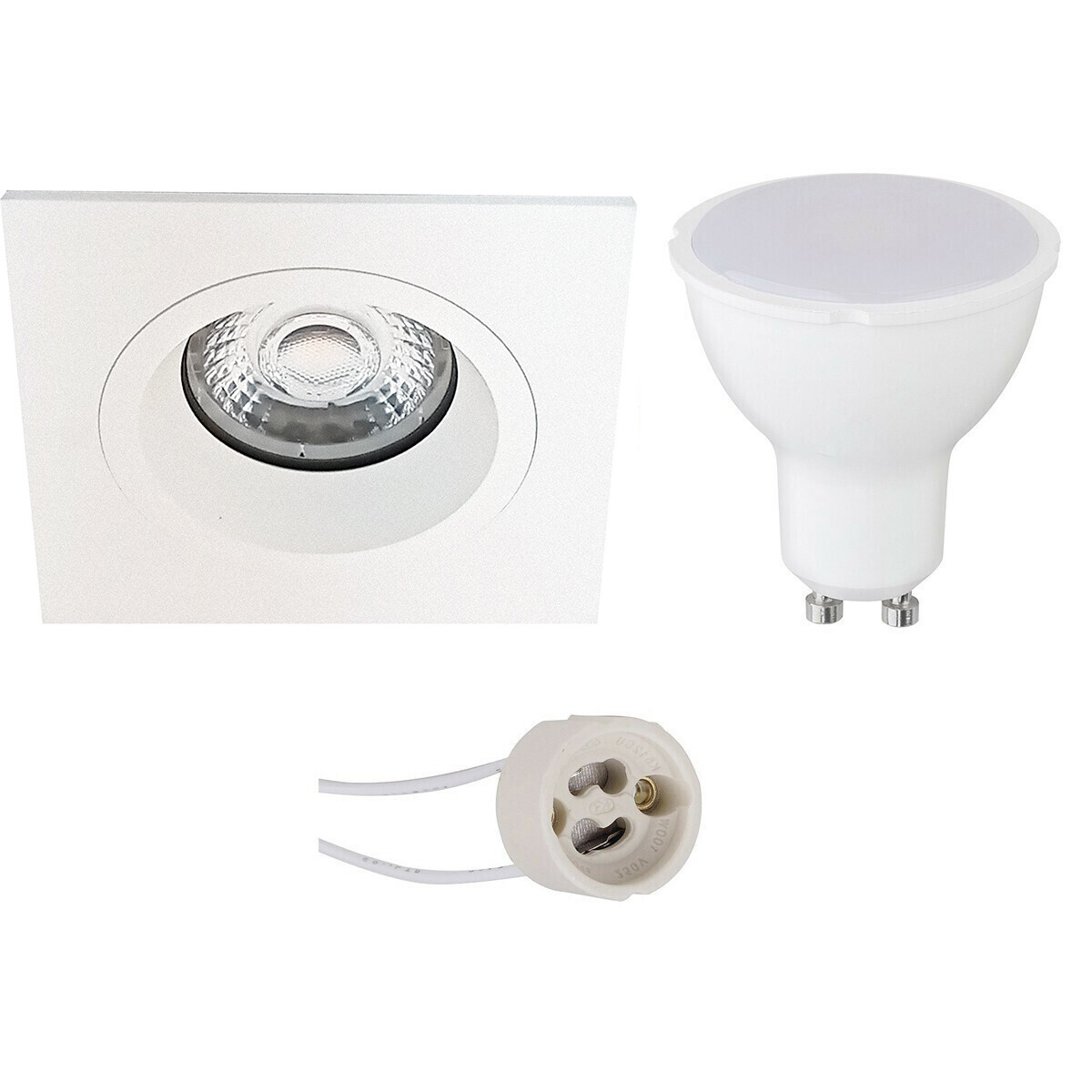 LED Spot Set - Aigi - Pragmi Rodos Pro - GU10 Sockel - Einbau Quadratisch - Mattweiß - 8W - Tageslicht 6400K - 93mm