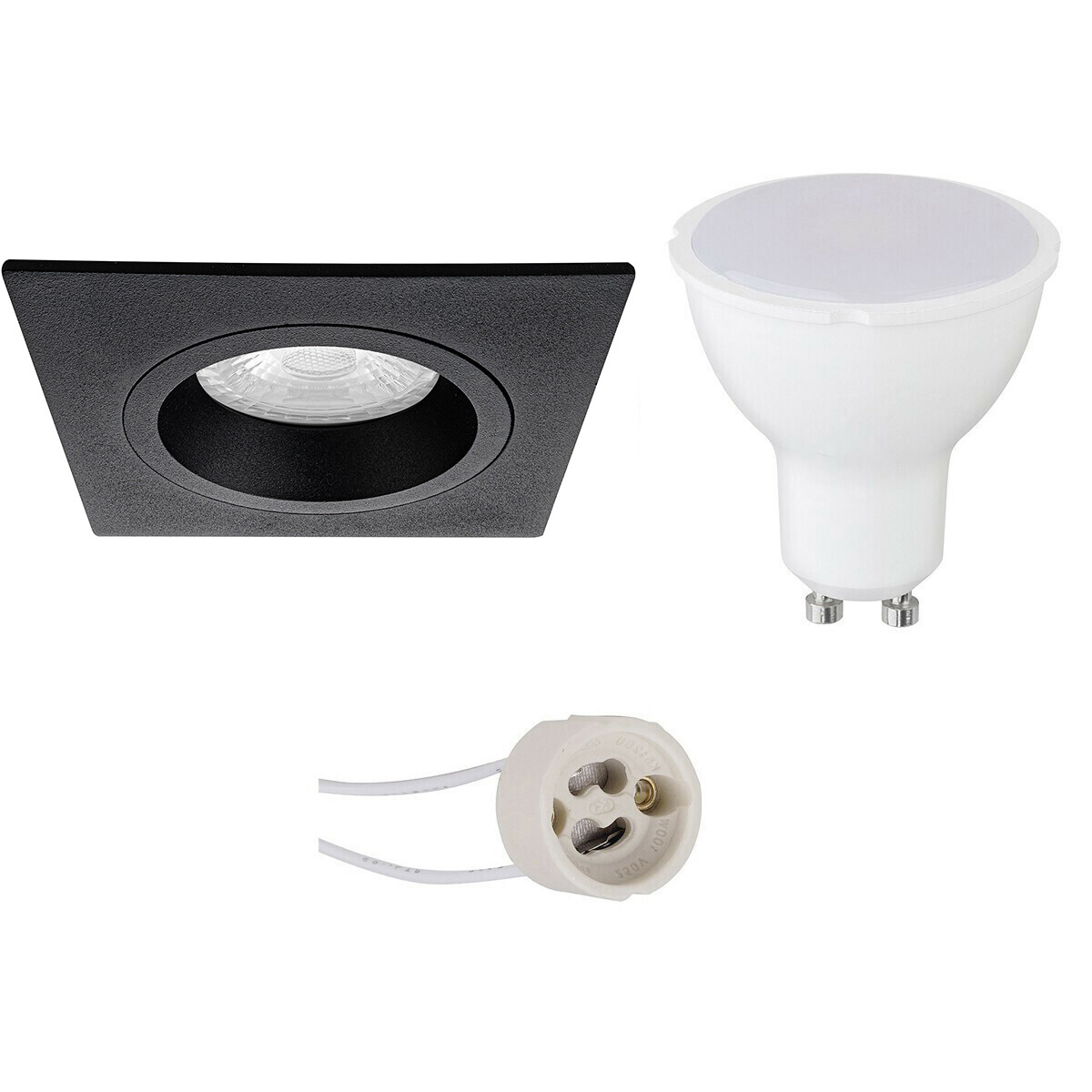 LED Spot Set - Pragmi Rodos Pro - GU10 Sockel - Dimmbar - Einbau Quadratisch - Mattschwarz - 6W - Universalweiß 4200K - 93mm