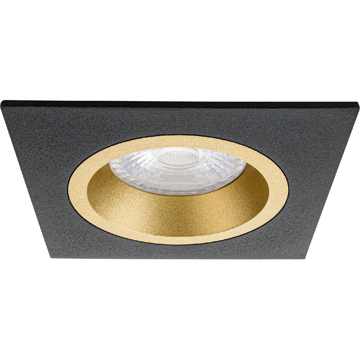 LED Spot Set - Pragmi Rodos Pro - GU10 Fassung - Dimmbar - Einbau Quadrat - Mattschwarz/Gold - 6W - Kaltweiß 6400K - 93mm