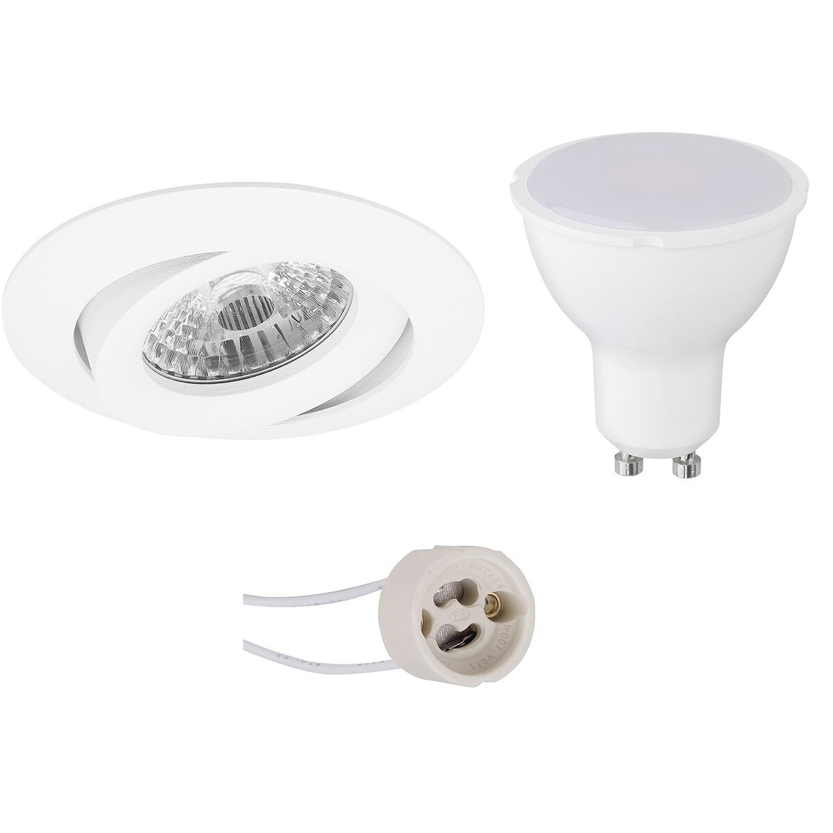 LED Spot Set - Pragmi Uranio Pro - GU10 Sockel - Einbau Rund - Mattweiß - 4W - Warmweiß 3000K - Kippbar - Ø82mm