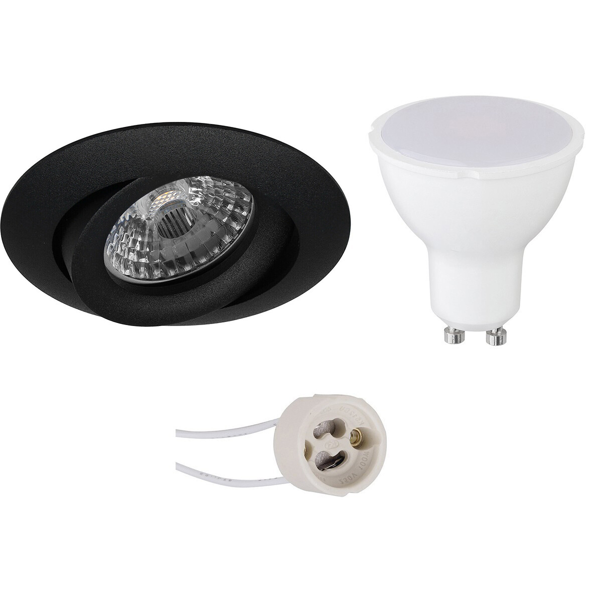 LED Spot Set - Pragmi Uranio Pro - GU10 Sockel - Einbau Rund - Mattschwarz - 4W - Universalweiß 4200K - Kippbar - Ø82mm