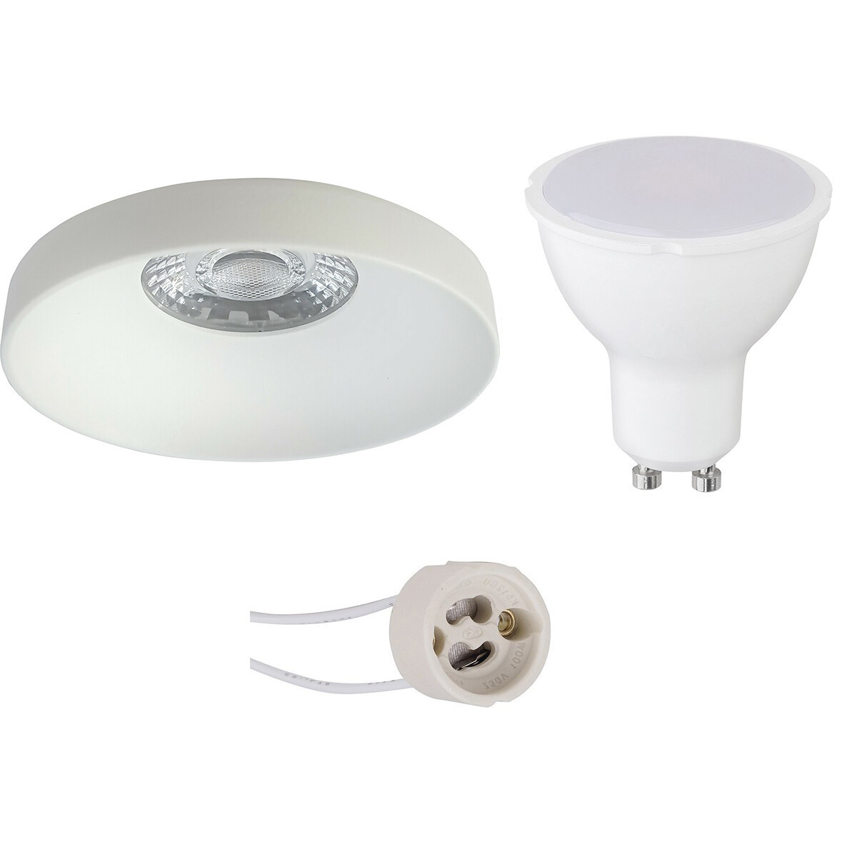 LED Spot Set - Pragmi Vrito Pro - GU10 Sockel - Einbau Rund - Mattweiß - 4W - Warmweiß 3000K - Ø82mm