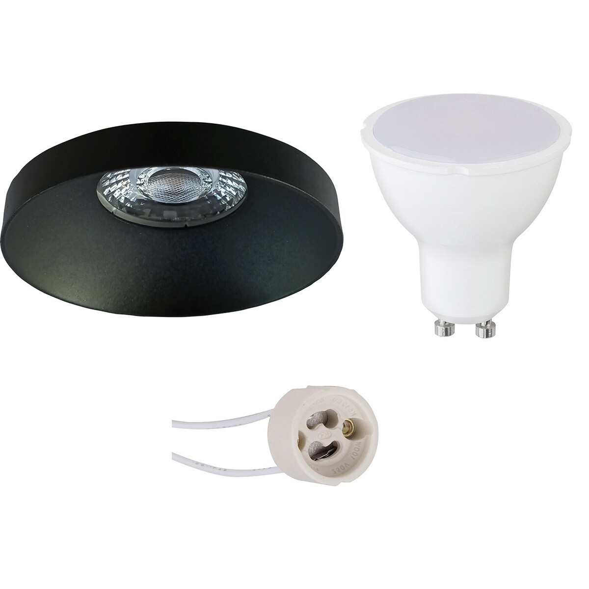 LED Spot Set - Pragmi Vrito Pro - GU10 Sockel - Einbau Rund - Mattschwarz - 4W - Warmweiß 3000K - Ø82mm