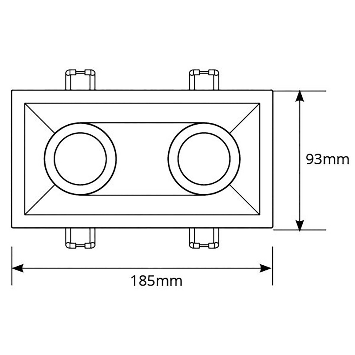 LED Spot Set - Pragmi Zano Pro - GU10 Fassung - Einbau Rechteck Doppel - Mattweiß - 4W - Warmweiß 3000K - Schwenkbar - 185x93mm