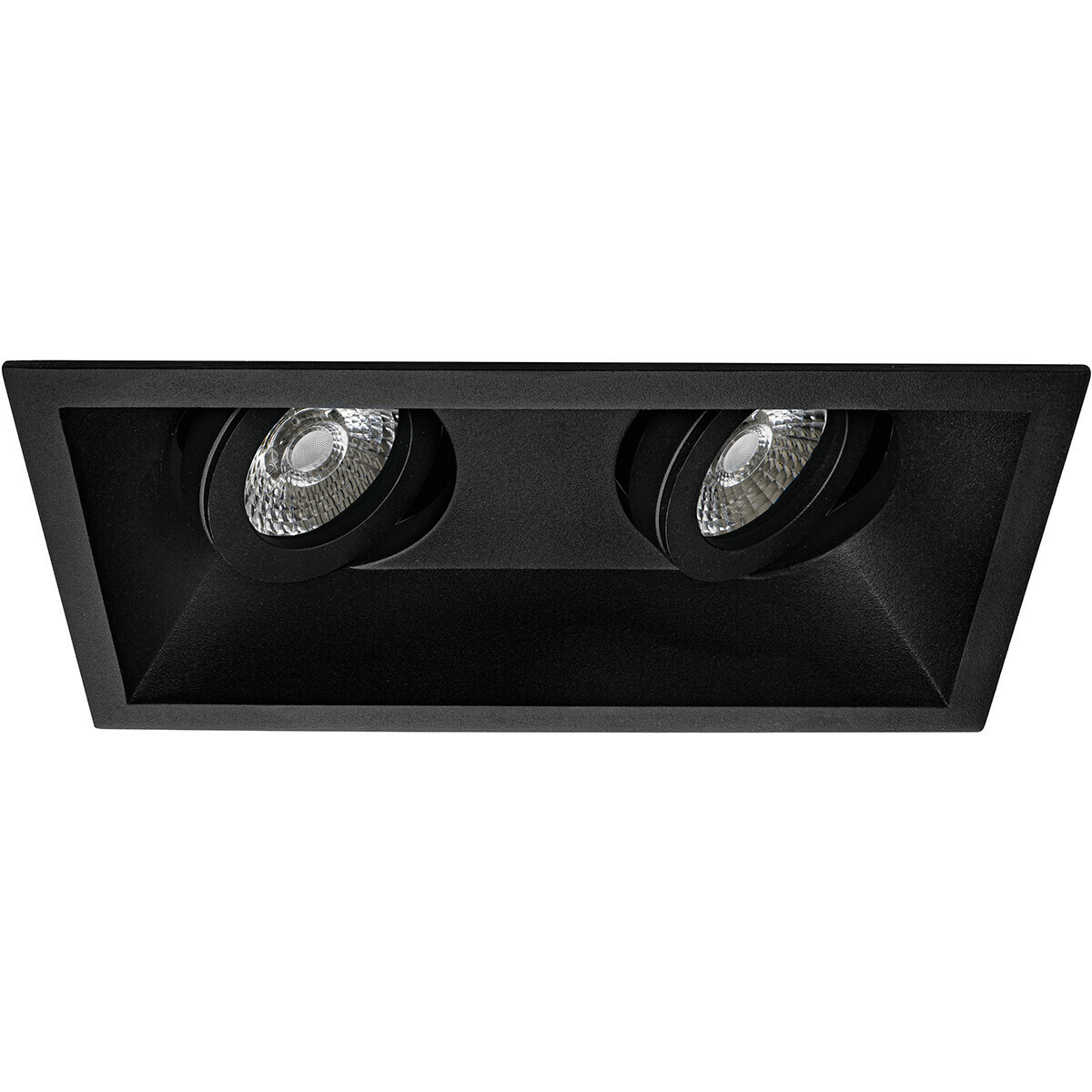 LED Spot Set - Pragmi Zano Pro - GU10 Fassung - Einbau Rechteck Doppelt - Matt Schwarz - 4W - Warmweiß 3000K - Schwenkbar - 185x93mm