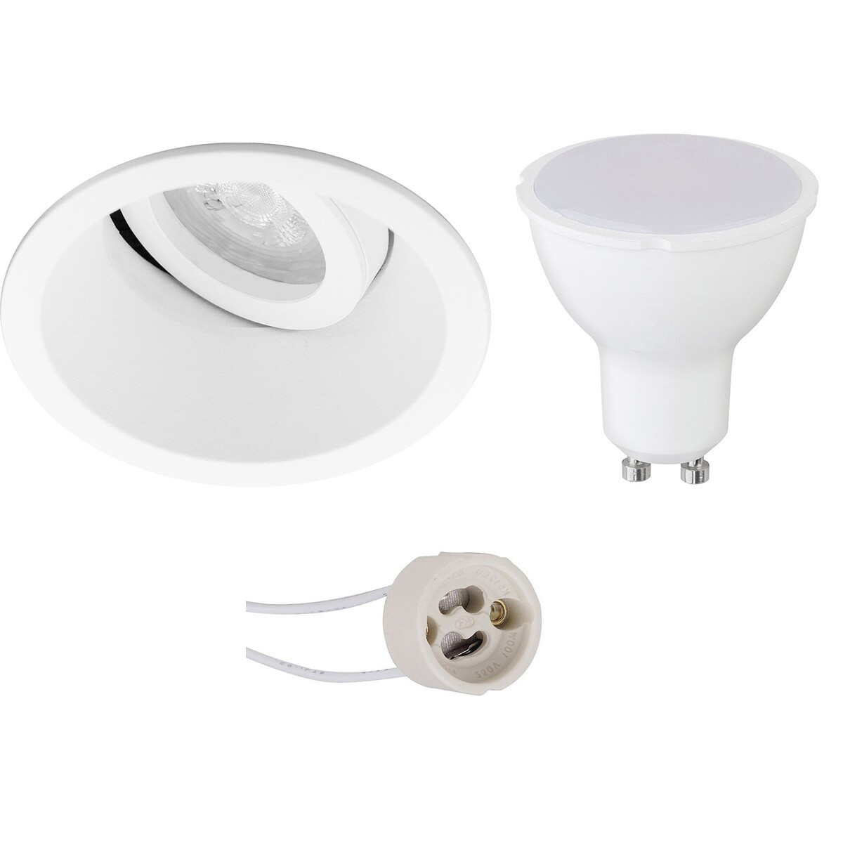 LED Spot Set - Pragmi Zano Pro - GU10 Sockel - Einbau Rund - Mattweiß - 4W - Warmweiß 3000K - Kippbar - Ø93mm