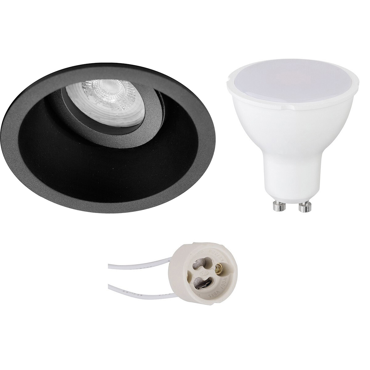 LED Spot Set - Pragmi Zano Pro - GU10 Sockel - Einbau Rund - Mattschwarz - 4W - Warmweiß 3000K - Kippbar - Ø93mm