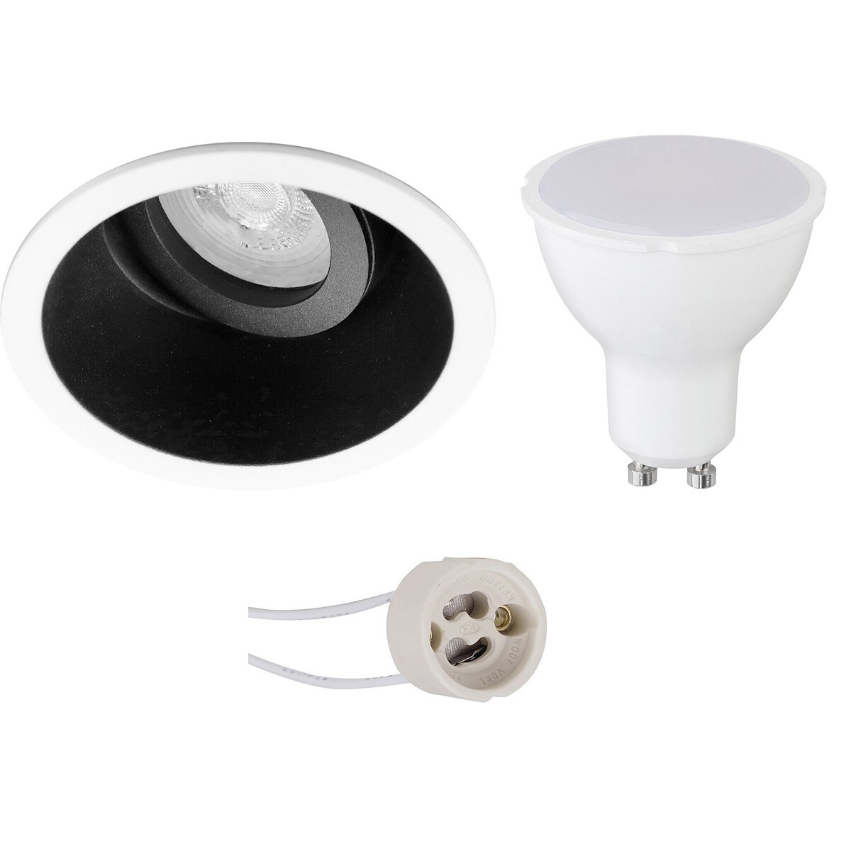 LED Spot Set - Pragmi Zano Pro - GU10 Sockel - Einbau Rund - Mattschwarz/Weiß - 4W - Universalweiß 4200K - Kippbar - Ø93mm