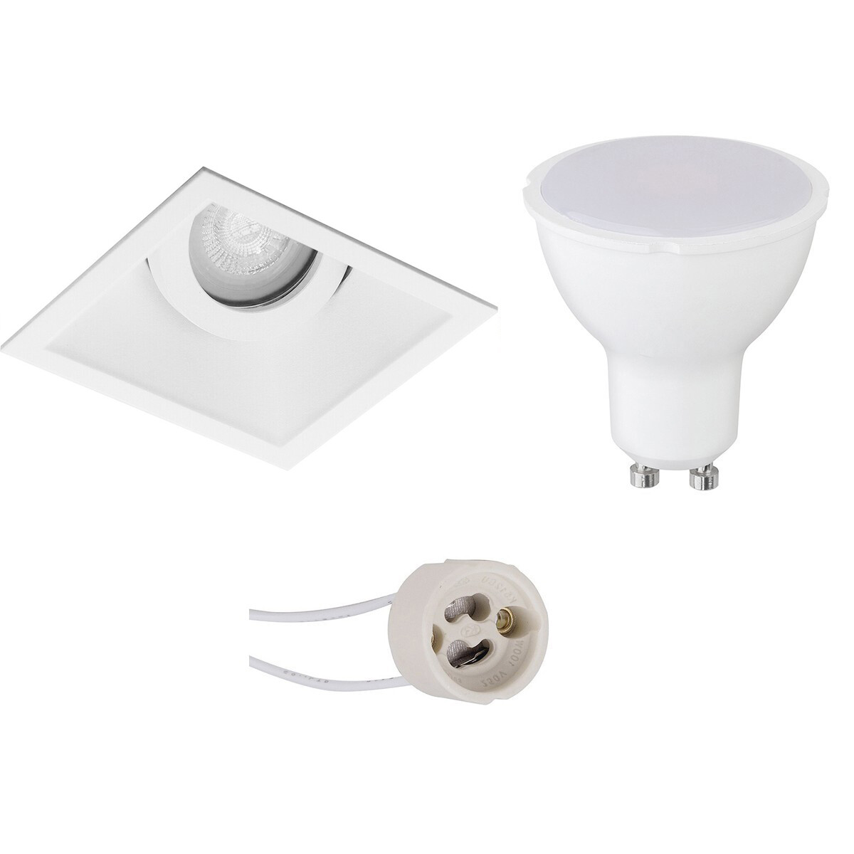 LED Spot Set - Pragmi Zano Pro - GU10 Sockel - Einbau Quadratisch - Mattweiß - 4W - Warmweiß 3000K - Kippbar - 93mm