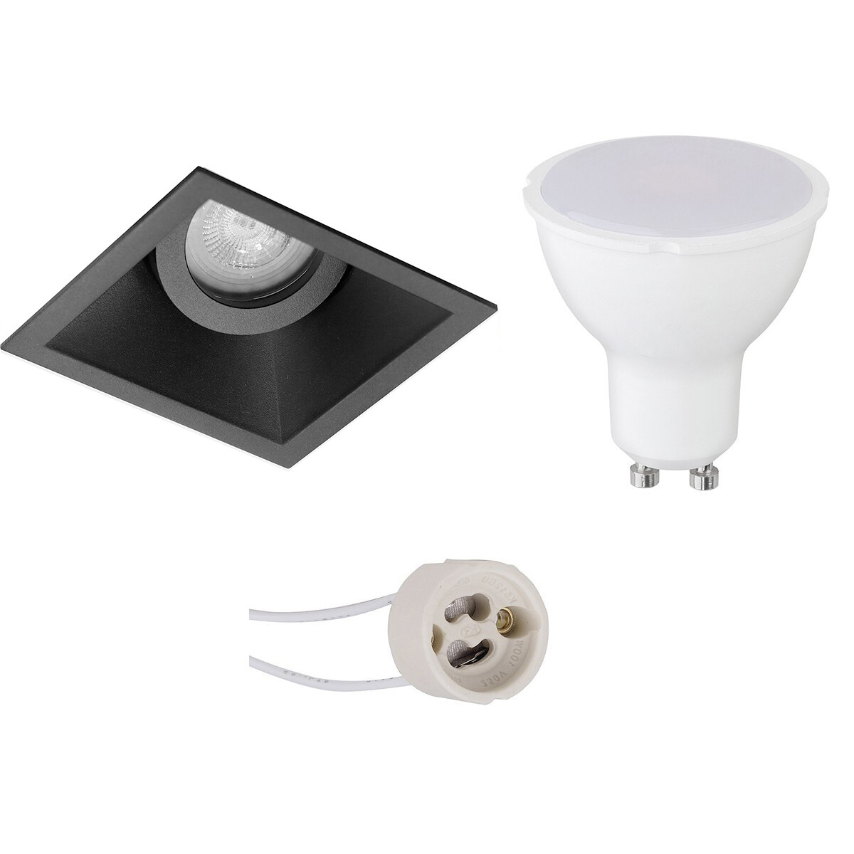 LED Spot Set - Pragmi Zano Pro - GU10 Sockel - Einbau Quadratisch - Mattschwarz - 4W - Warmweiß 3000K - Kippbar - 93mm