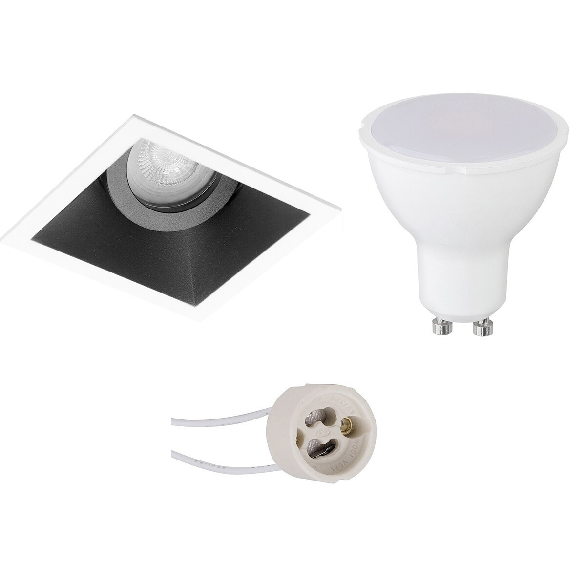 LED Spot Set - Pragmi Zano Pro - GU10 Sockel - Einbau Quadratisch - Mattschwarz/Weiß - 4W - Warmweiß 3000K - Kippbar - 93mm