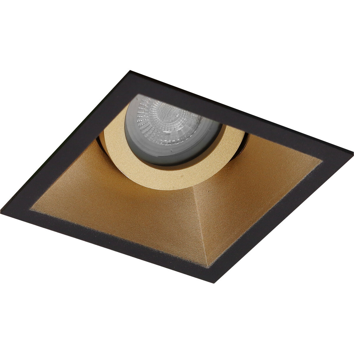 LED Spot Set - Pragmi Zano Pro - GU10 Sockel - Einbau Quadratisch - Mattschwarz/Gold - 4W - Warmweiß 3000K - Kippbar - 93mm