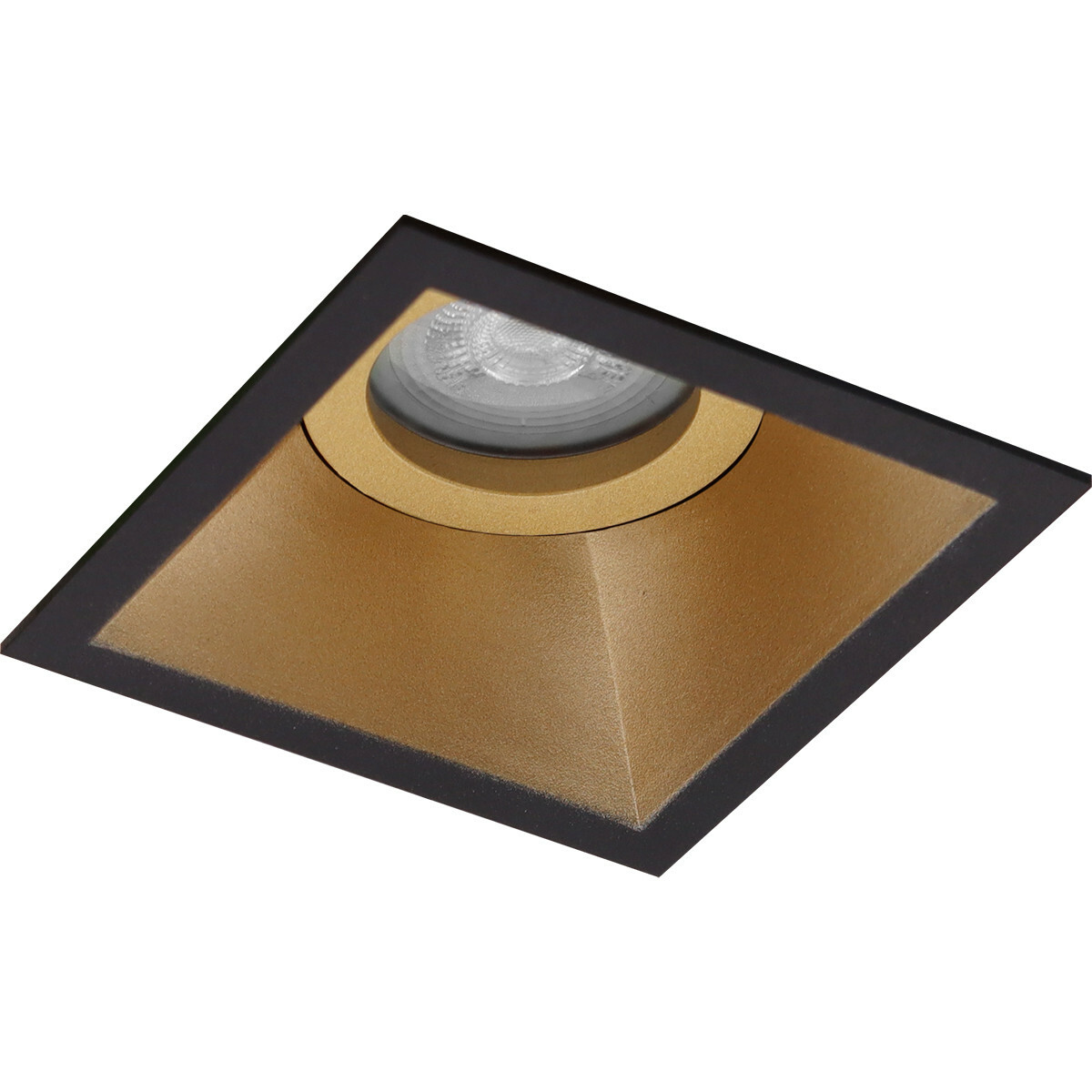 LED Spot Set - Pragmi Zano Pro - GU10 Sockel - Einbau Quadratisch - Mattschwarz/Gold - 4W - Warmweiß 3000K - Kippbar - 93mm